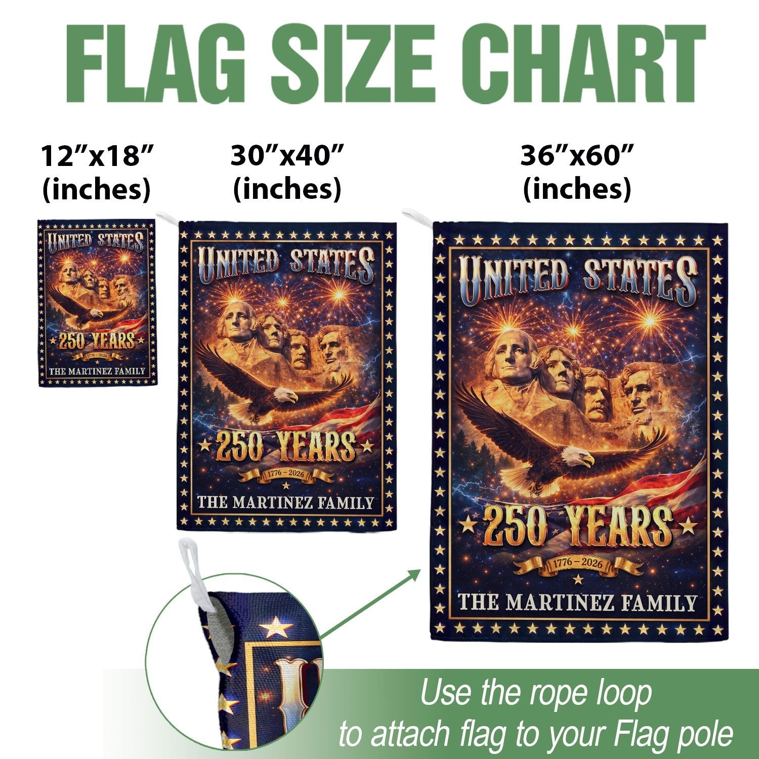 Mount Rushmore Patriotic Garden Flag Custom Family Name 250 Years 1776-2026 Banner - Rust Field Wear