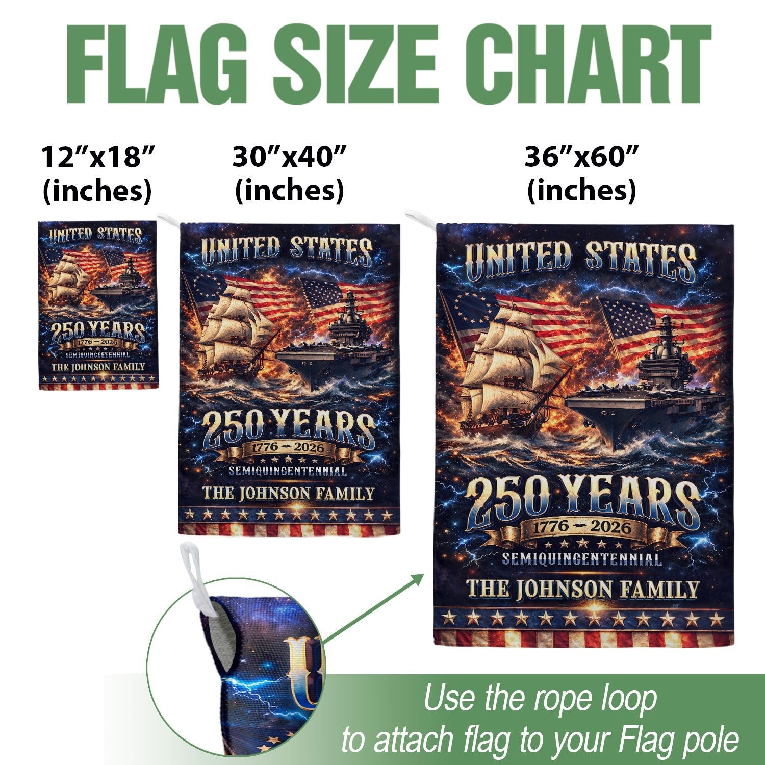 Custom Family Name 250th Anniversary Garden Flag – USA Ship & Navy 1776-2026 - Rust Field Wear