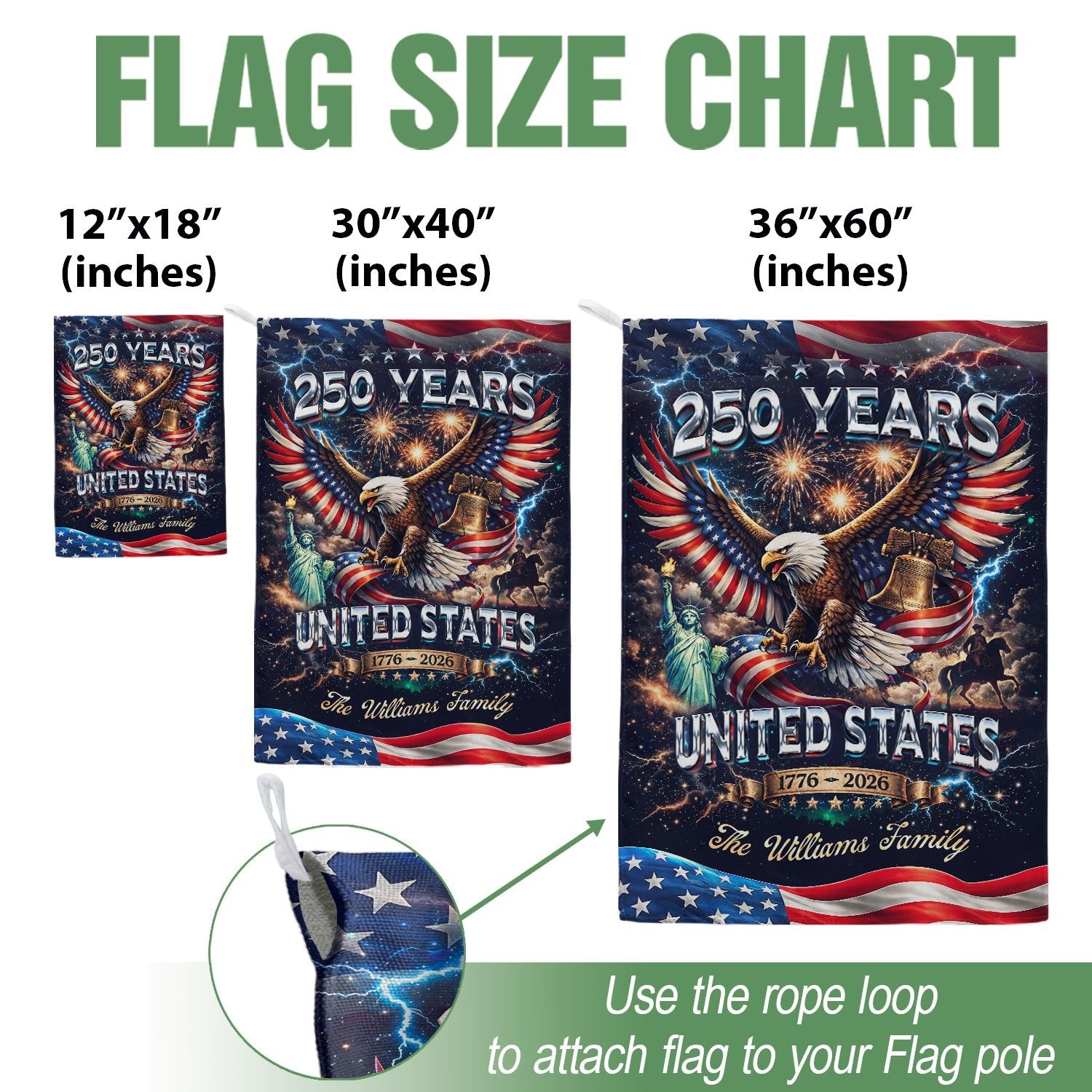 Personalized USA 250th Celebration Garden Flag – Patriotic Eagle, Statue & Fireworks Theme (1776–2026) - Rust Field Wear