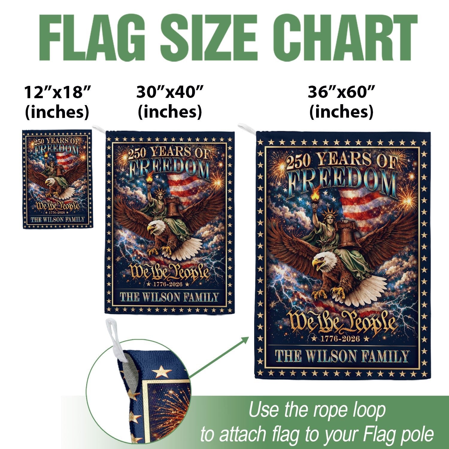 Personalized Patriotic Garden Flag – 250 Years of American Heritage with Liberty & Eagle Motif (1776–2026) - Rust Field Wear