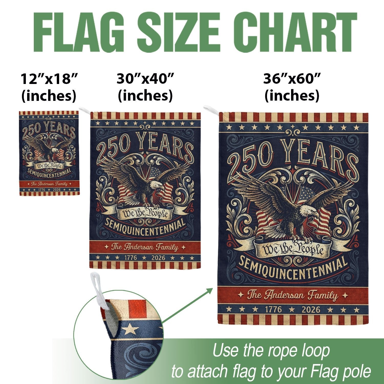 Personalized American Milestone Garden Flag – 250 Years Celebration with Eagle & “We the People” Design (1776–2026) - Rust Field Wear