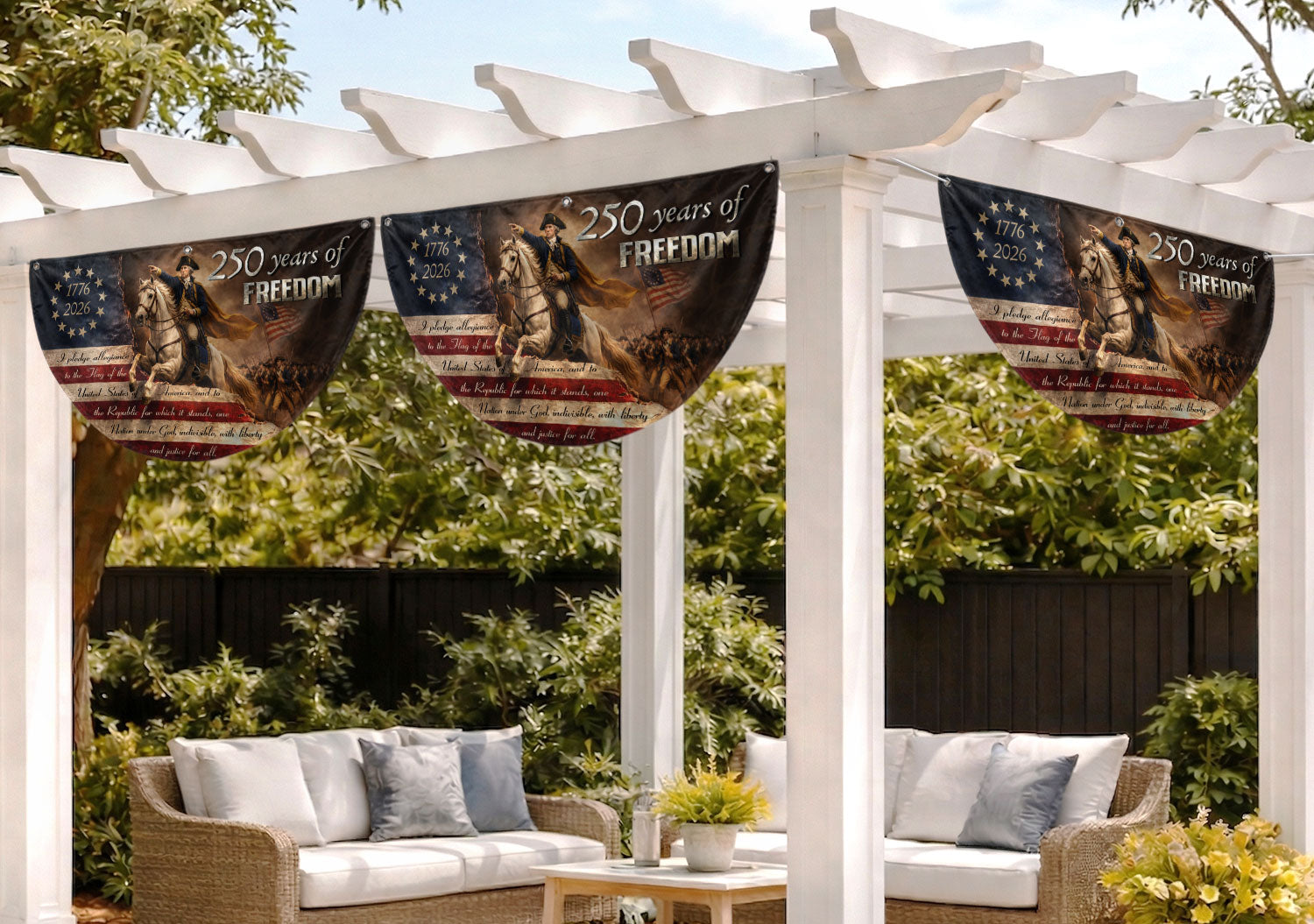 250 Years of Freedom Fence Flag George Washington Patriotic 1776-2026 Outdoor Banner