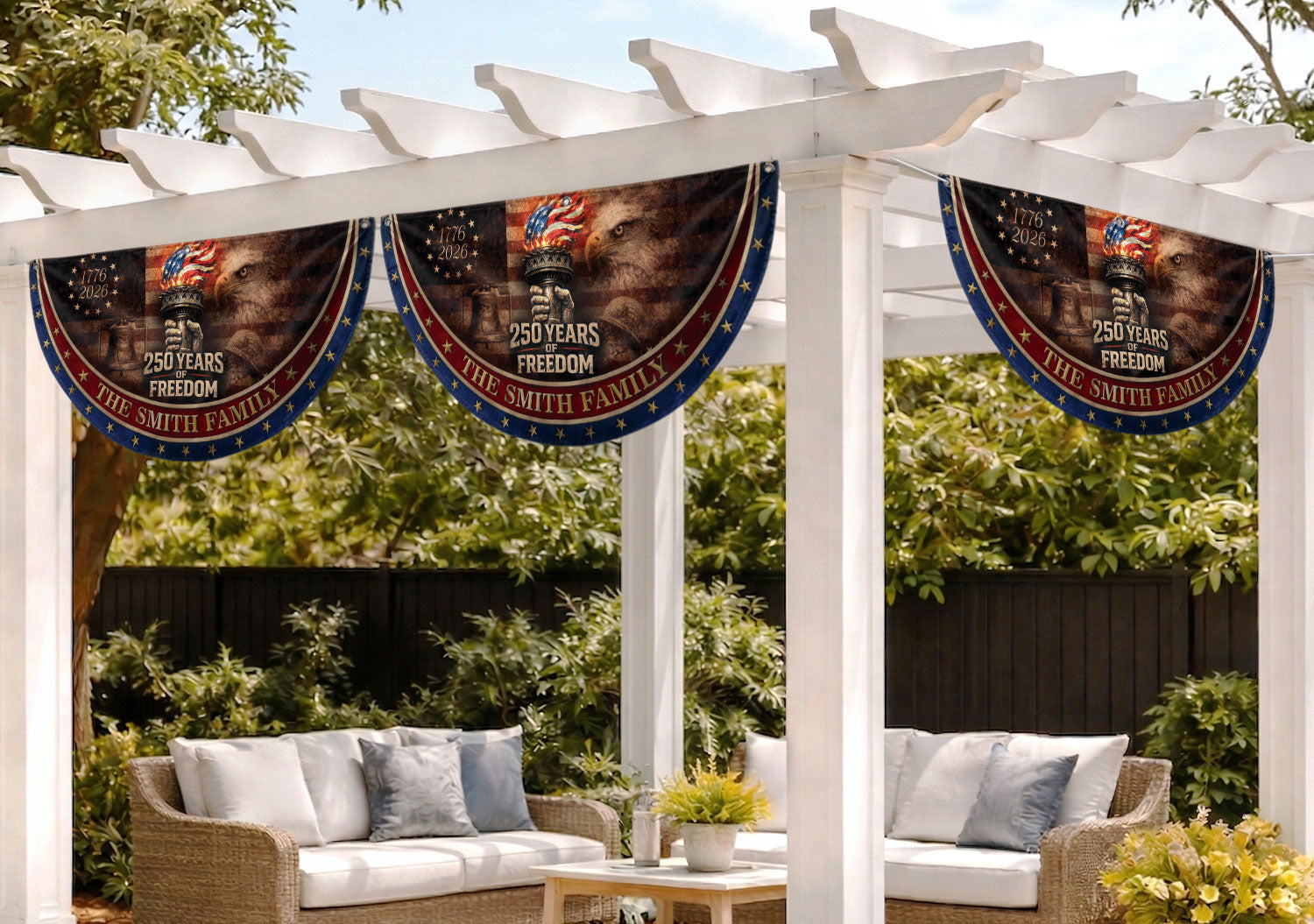 250 Anniversary USA Flag Fence Flag Custom Family Name, American Flag 250 Year Anniversary Banner with Eagle Design