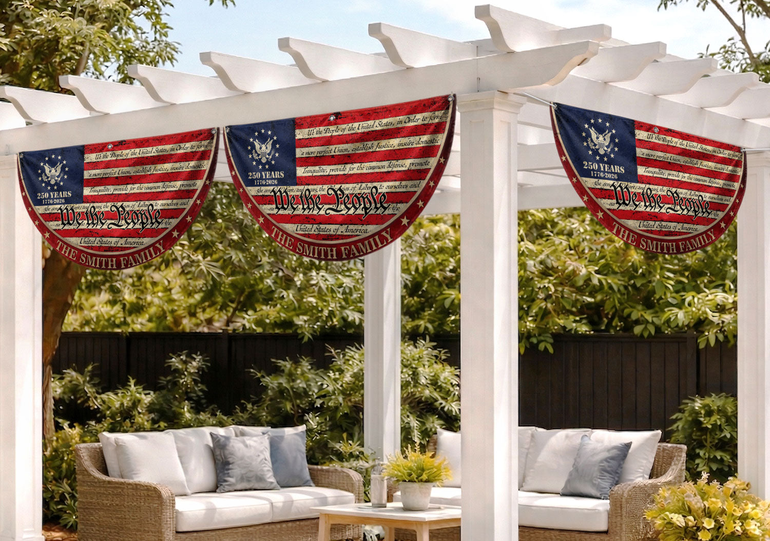 250 Years of Freedom Flag Fence Flag Custom Family Name, We The People Flag, American Flag with Eagle Patriotic Banner