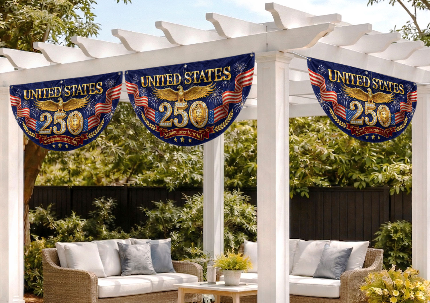 USA 250 Years Fence Flag 1776-2026 Patriotic Golden Eagle Outdoor Garden Decoration