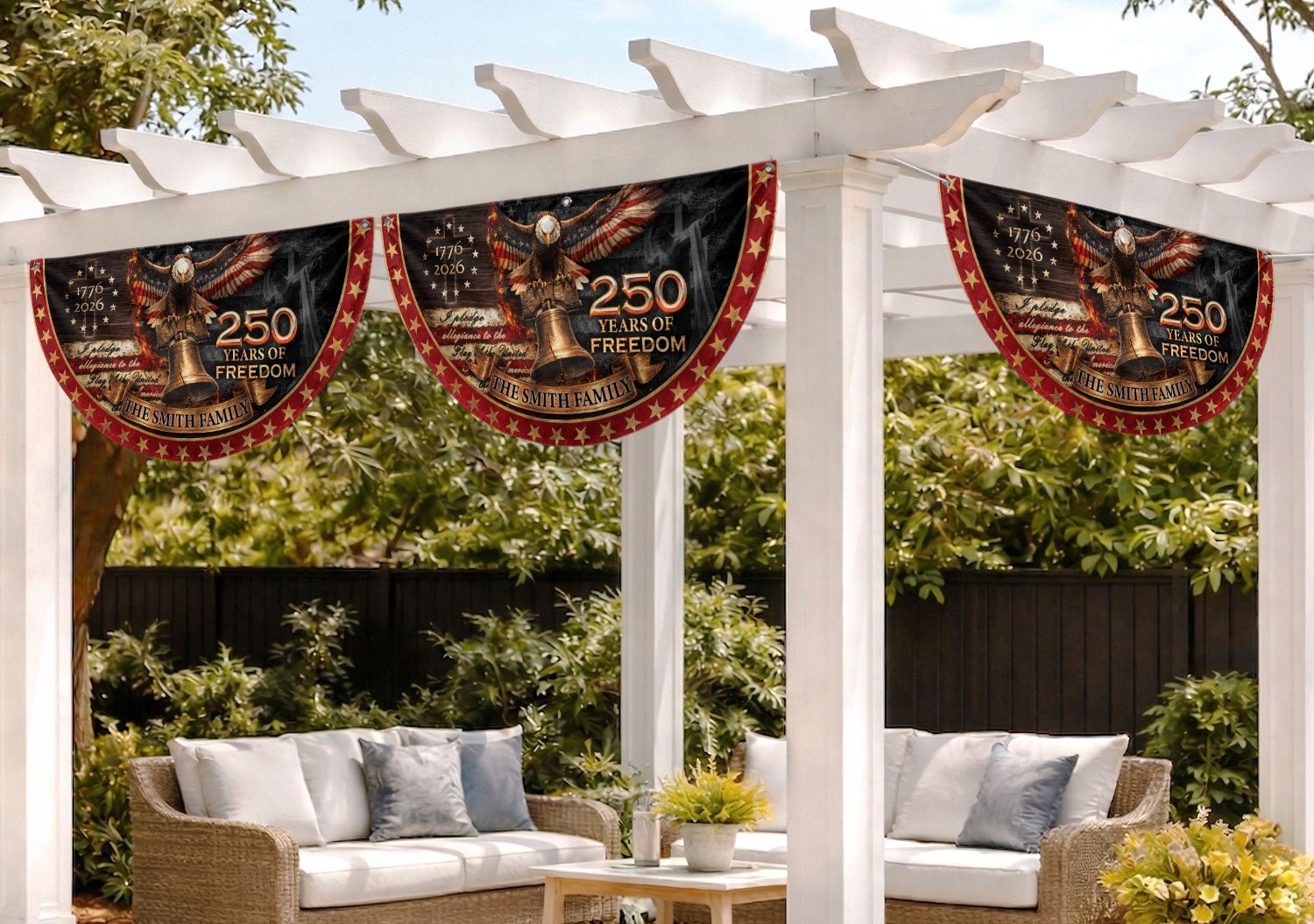 250 Anniversary USA Flag Fence Flag Custom Family Name Christian 250 Years Freedom Flag Design - Rust Field Wear