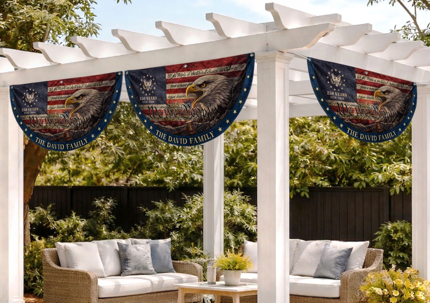 We The People Eagle Head Fence Flag Custom Family Name 250 Years Freedom 1776-2026 Patriotic Yard Decor - Rust Field Wear