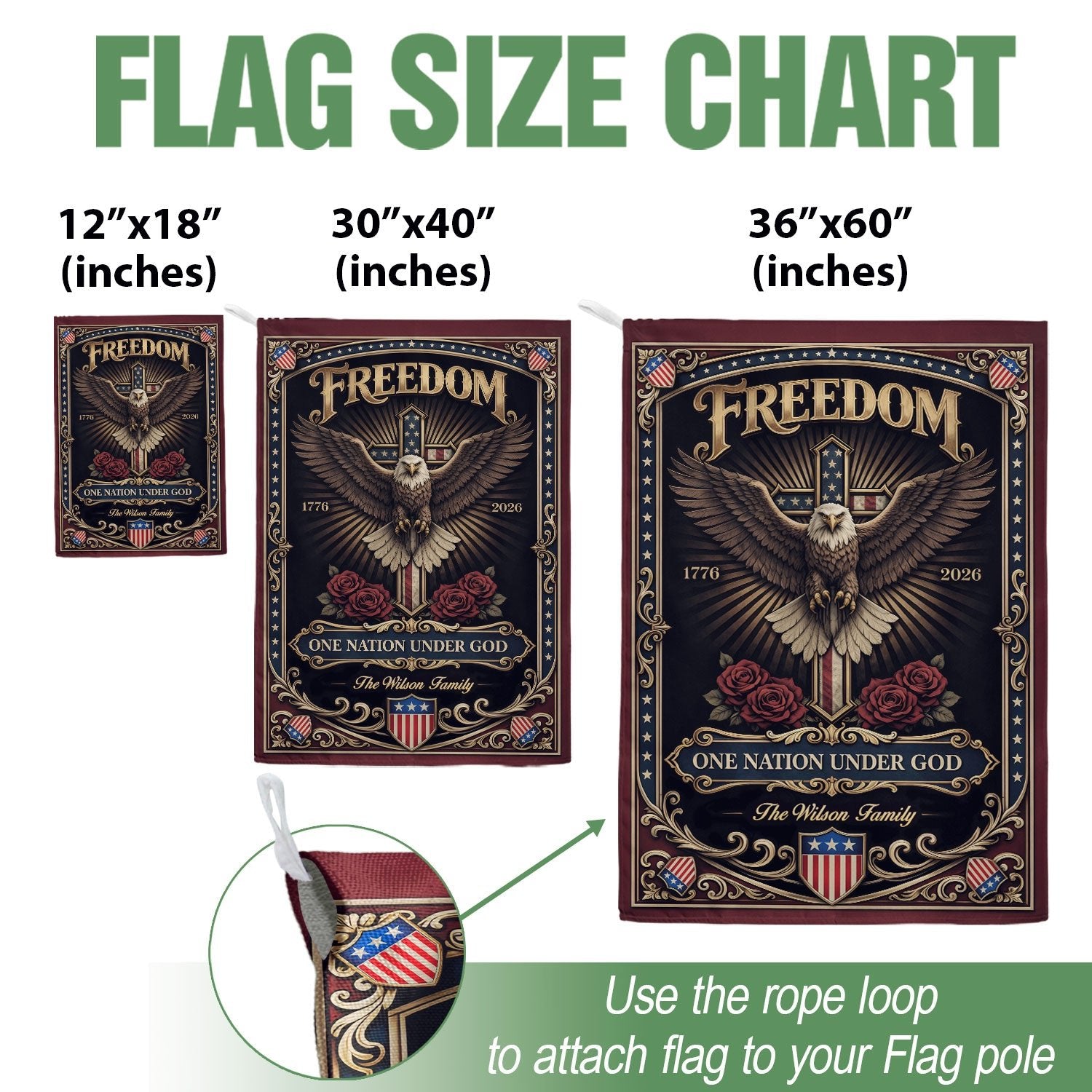 Custom Family Name Garden Flag 250 Years Patriotic Eagle Cross 1776–2026 Freedom Banner - Rust Field Wear