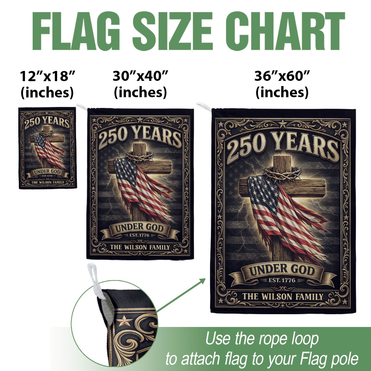 Personalized Family Name Garden Flag 250 Years Under God Cross Patriotic Outdoor Decor - Rust Field Wear