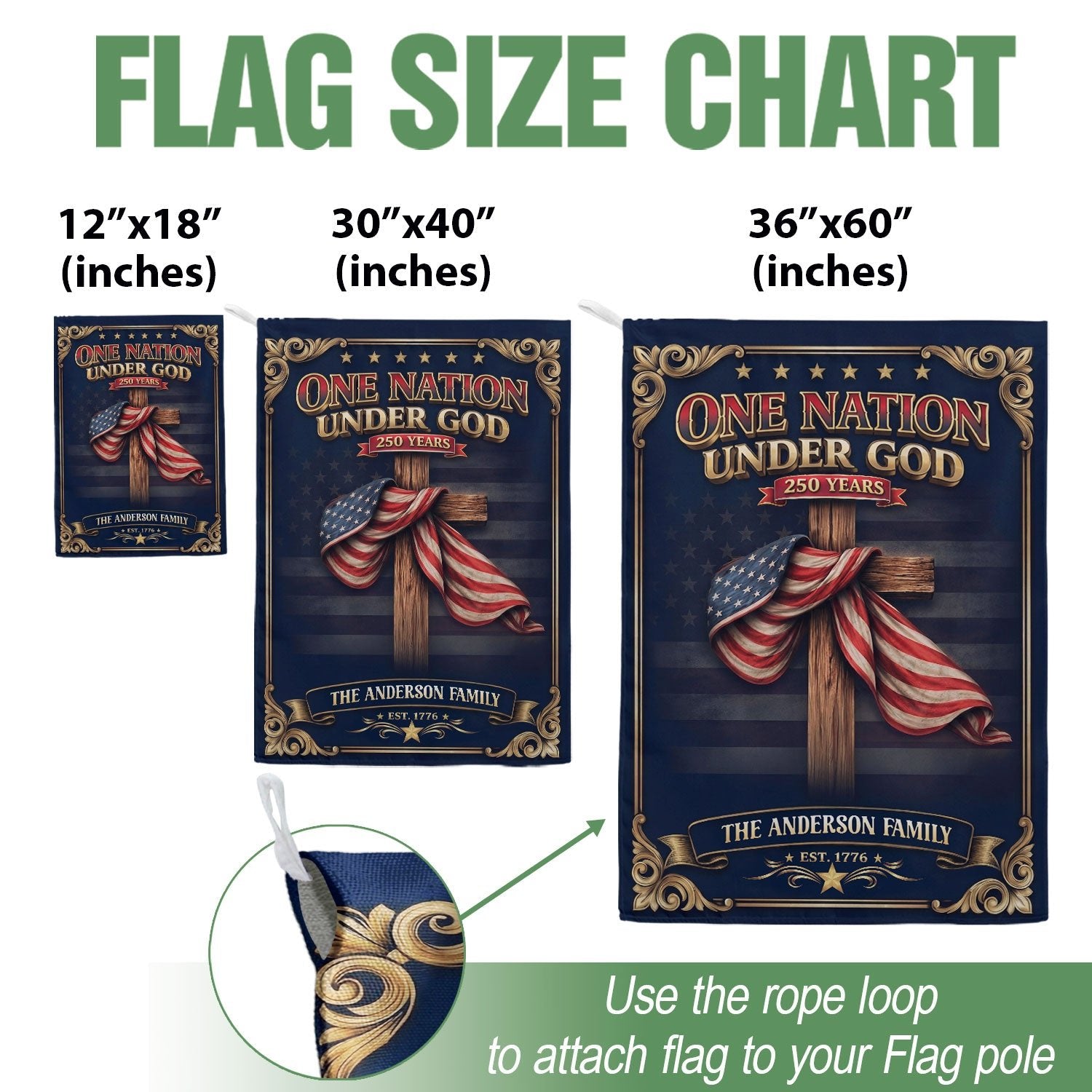 Custom Family Name Garden Flag One Nation Under God 250 Years Patriotic Cross Decor - Rust Field Wear