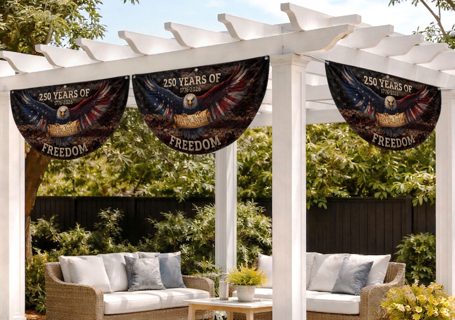 Fence Flag USA 250th Anniversary 1776–2026, American Eagle Patriotic 250 Year Flag, Outdoor Banner Decor