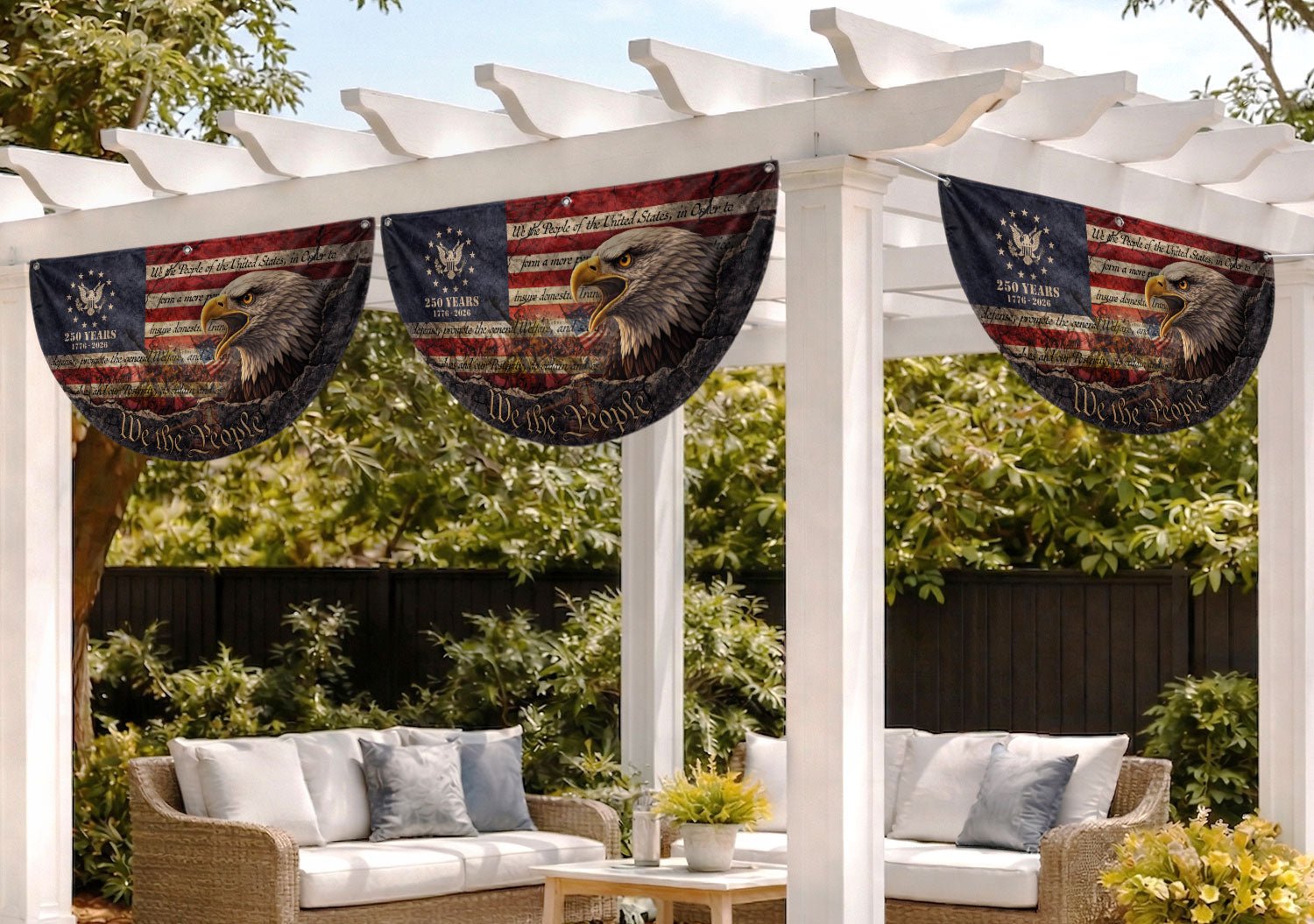Fence Flag 250th Anniversary USA Flag 1776-2026 Eagle Patriotic Banner 250 Year American Anniversary Flag Decor - Rust Field Wear