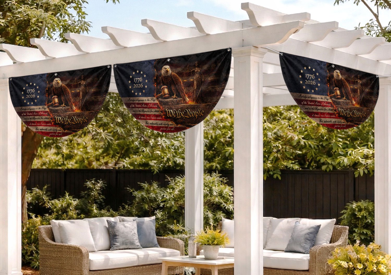 Pledge of Allegiance Fence Flag 1776-2026 Patriotic Eagle - We The People Outdoor Decor - Rust Field Wear