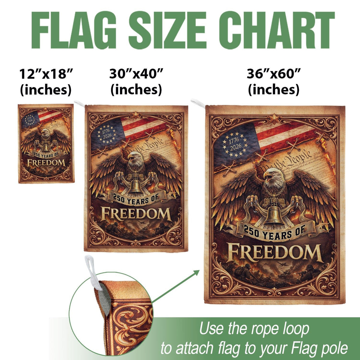 250th Anniversary House Flag 1776-2026 Eagle Freedom Patriotic Outdoor Banner - Rust Field Wear
