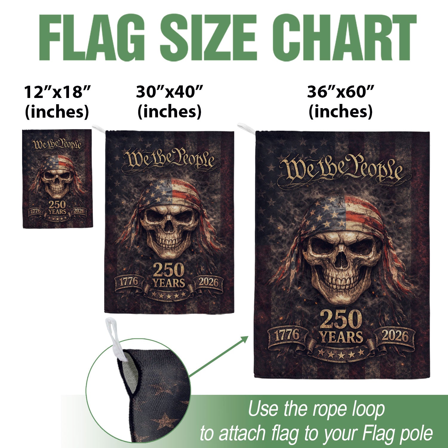 USA 250 Years Garden Flag - We The People Skull Patriotic Outdoor Decor 1776-2026
