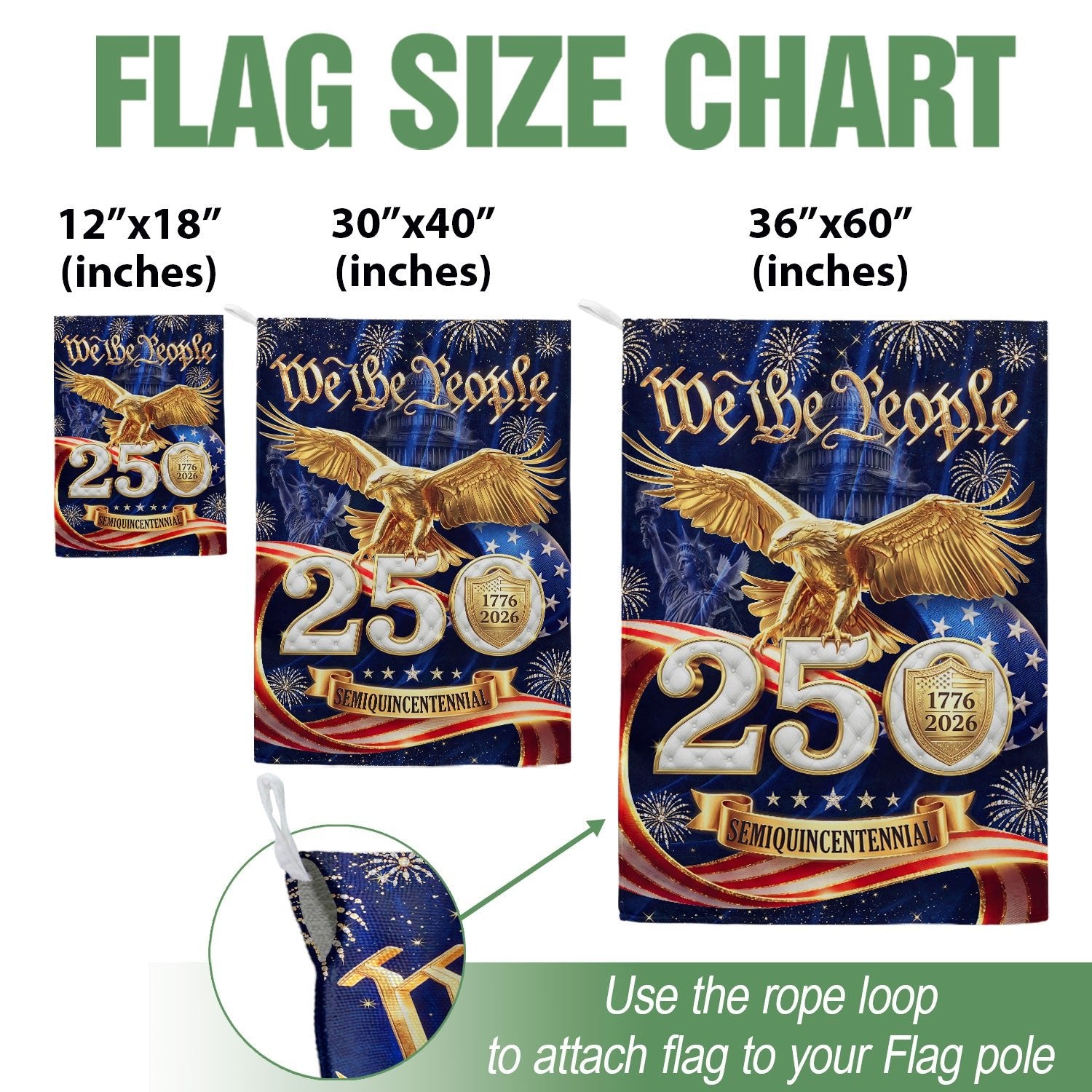 250 Years United States House Flag - We The People Golden Eagle Patriotic Home Banner - Rust Field Wear