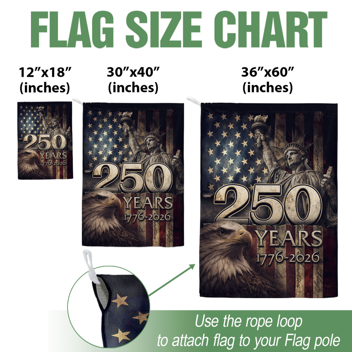 250 Years Anniversary Garden Flag 1776-2026 Patriotic Statue of Liberty Eagle Yard Decor - Rust Field Wear