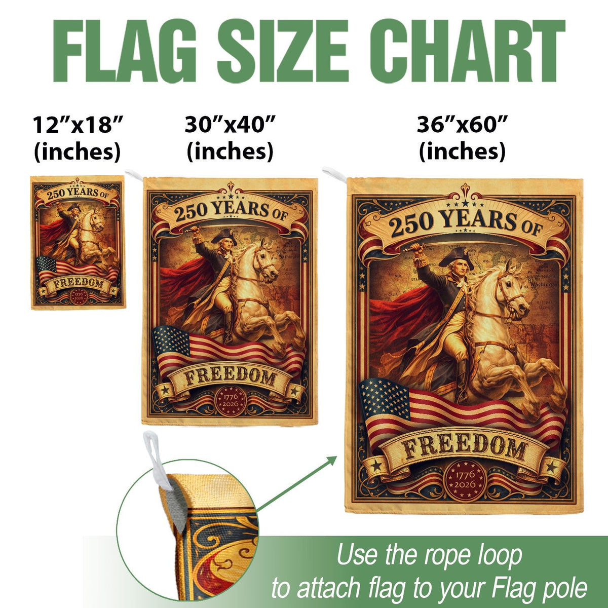 1776-2026 Anniversary Garden Flag 250 Years of Freedom George Washington Outdoor Decor - Rust Field Wear
