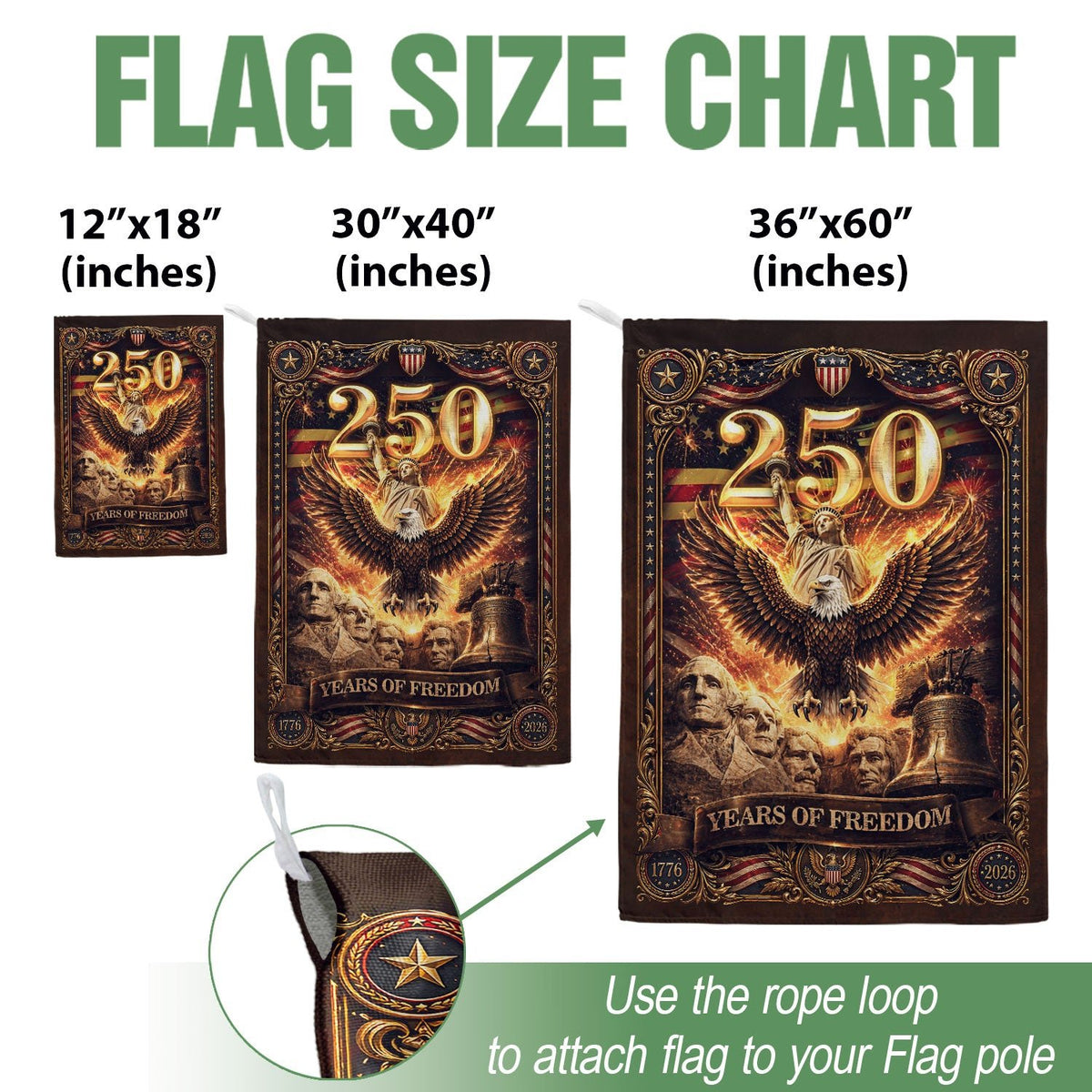 250 Years of Freedom Garden Flag 1776-2026 Patriotic Statue of Liberty Eagle - Rust Field Wear