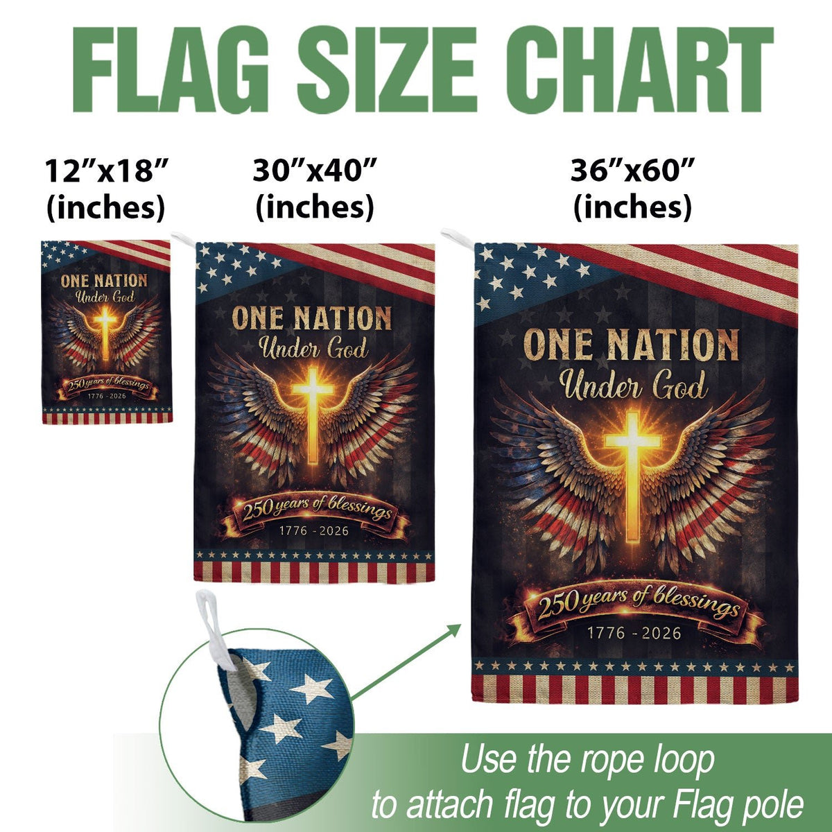 250th Anniversary House Flag One Nation Under God Cross Patriotic Banner 1776-2026 - Rust Field Wear
