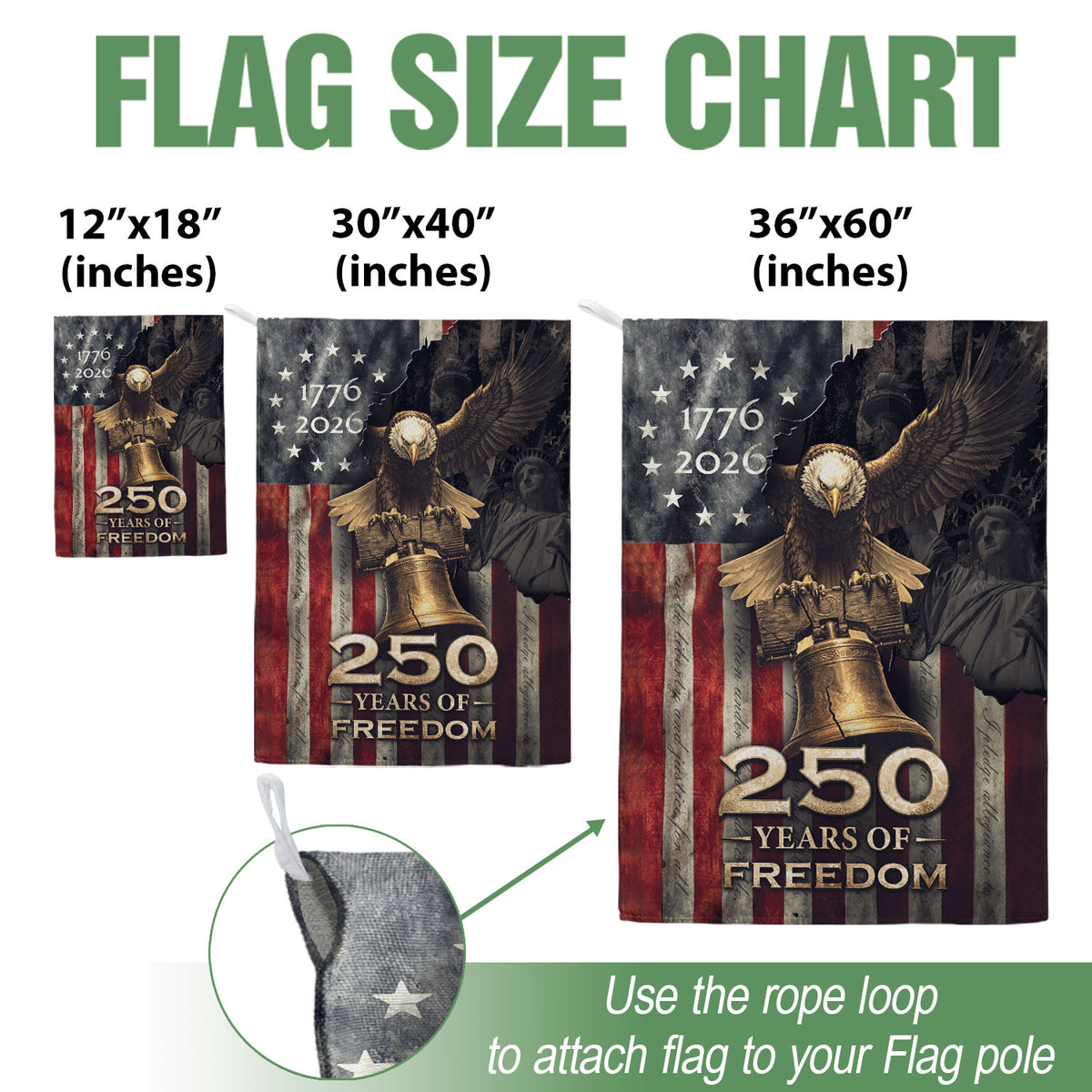250th Anniversary House Flag - United States Eagle and Liberty Bell Patriotic Banner - Rust Field Wear