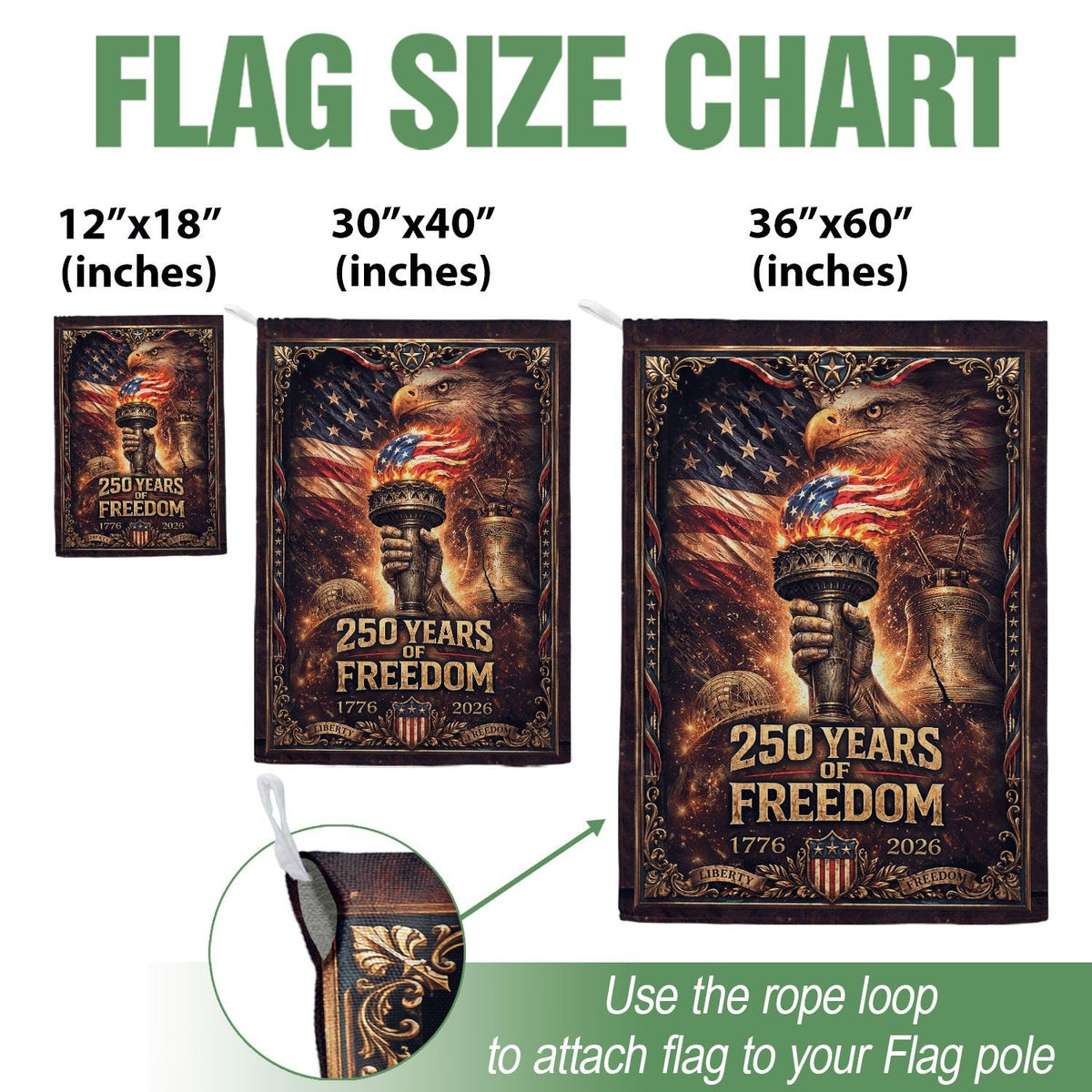 250 Years of Freedom Garden Flag - USA Torch & Eagle Patriotic Outdoor Decor 1776-2026 - Rust Field Wear