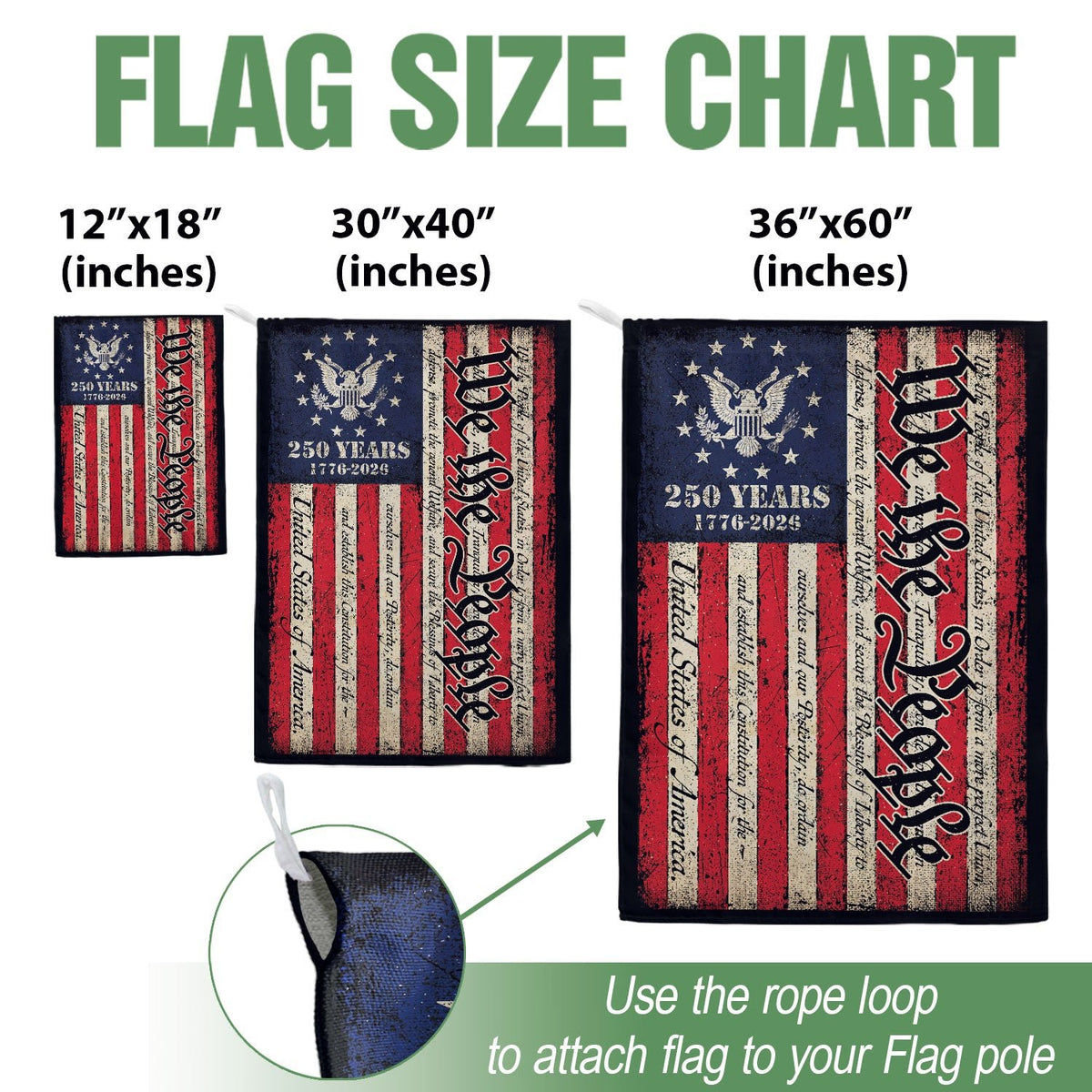 USA 250 Years Garden Flag - We The People Constitution Patriotic Outdoor Decor 1776-2026 - Rust Field Wear