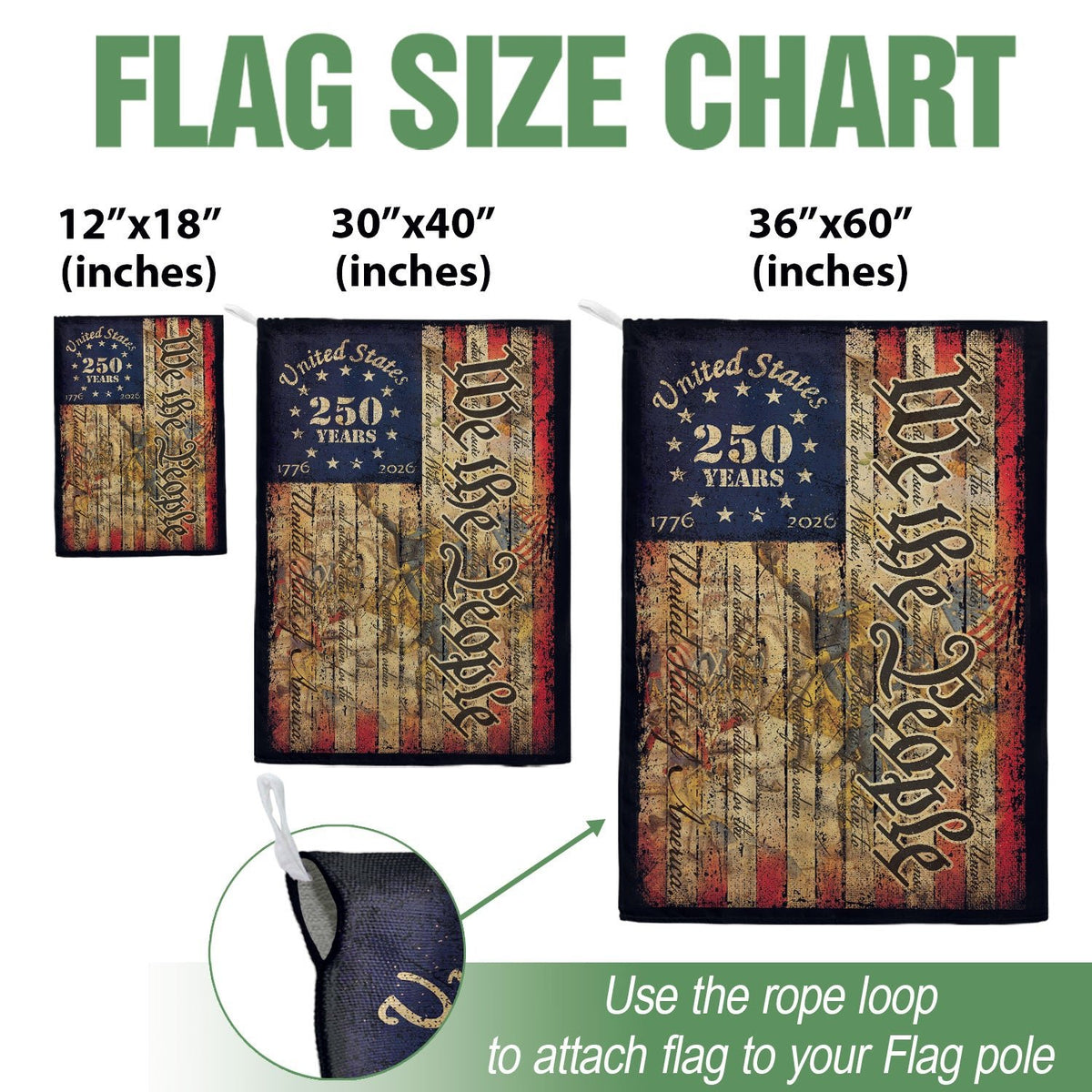 250th Anniversary United States House Flag - Vintage Constitution Patriotic Home Banner - Rust Field Wear