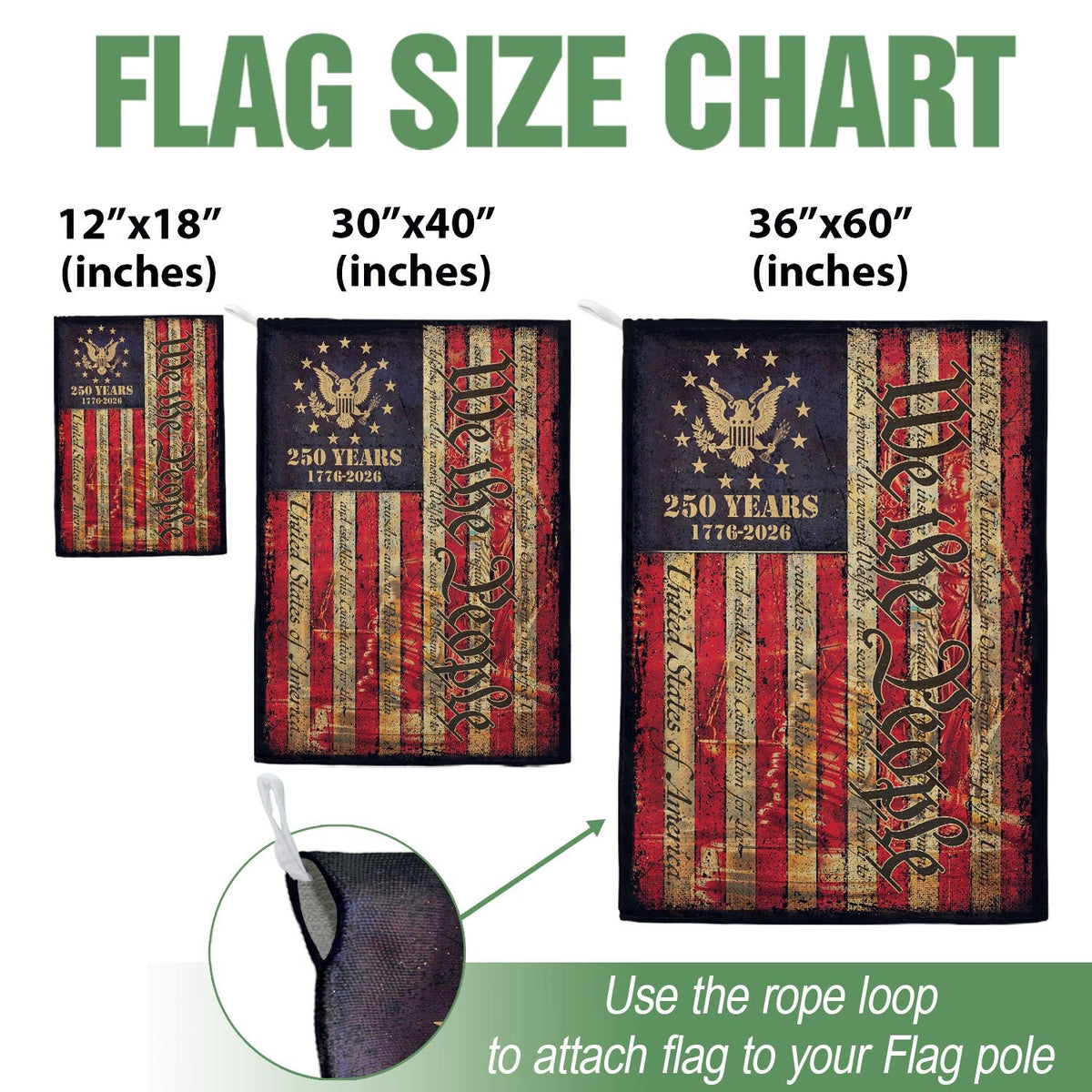 United States 250 Years House Flag - We The People Patriotic Large Home Banner 1776-2026 - Rust Field Wear