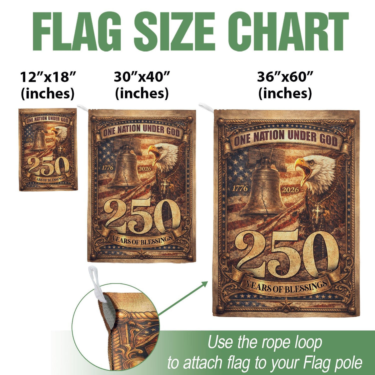 1776-2026 Anniversary Garden Flag 250 Years of Blessings One Nation Under God Eagle - Rust Field Wear