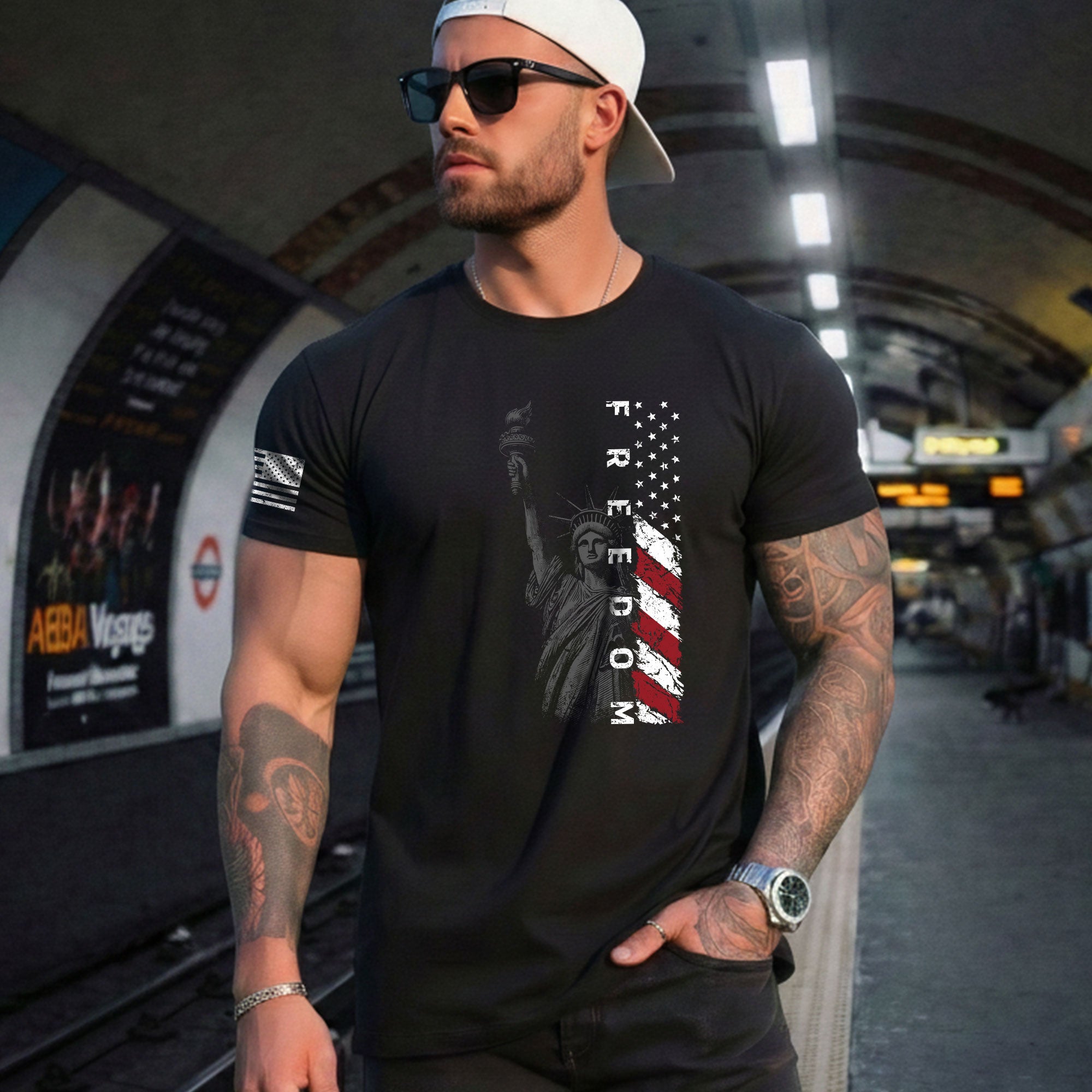 Freedom Shirts for Men, Freedom Statue of Liberty American Flag Patriotic USA - Patriotic T Shirts - Rust Field Wear