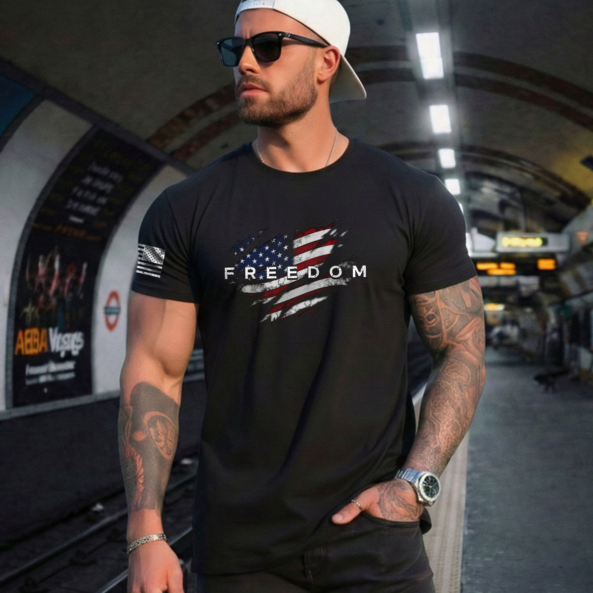 Freedom American Flag Distressed Patriotic USA - Freedom T Shirt, Patriotic Shirts for Men - Rust Field Wear