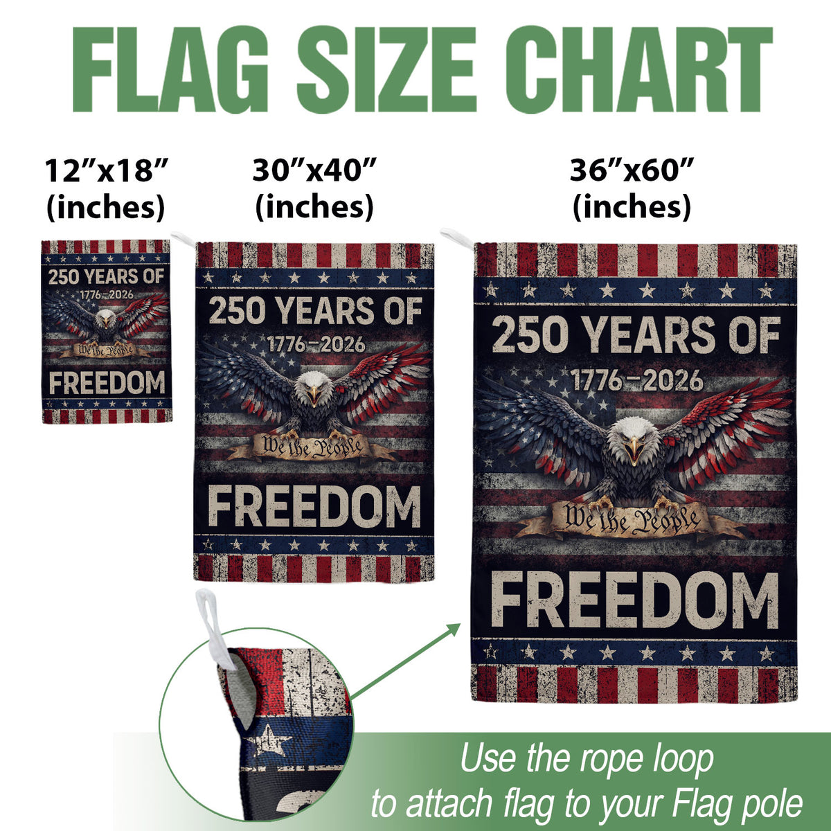 250 Years of Freedom Garden Flag We The People Eagle 1776-2026 Patriotic 250th Anniversary USA Flag - Rust Field Wear