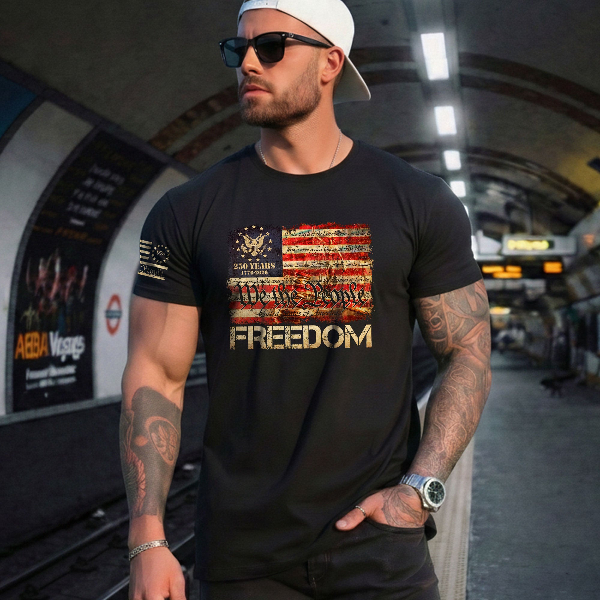 Patriotic T Shirts, Freedom We The People American Flag Constitution Patriotic Eagle - Freedom Shirts for Men - Rust Field Wear