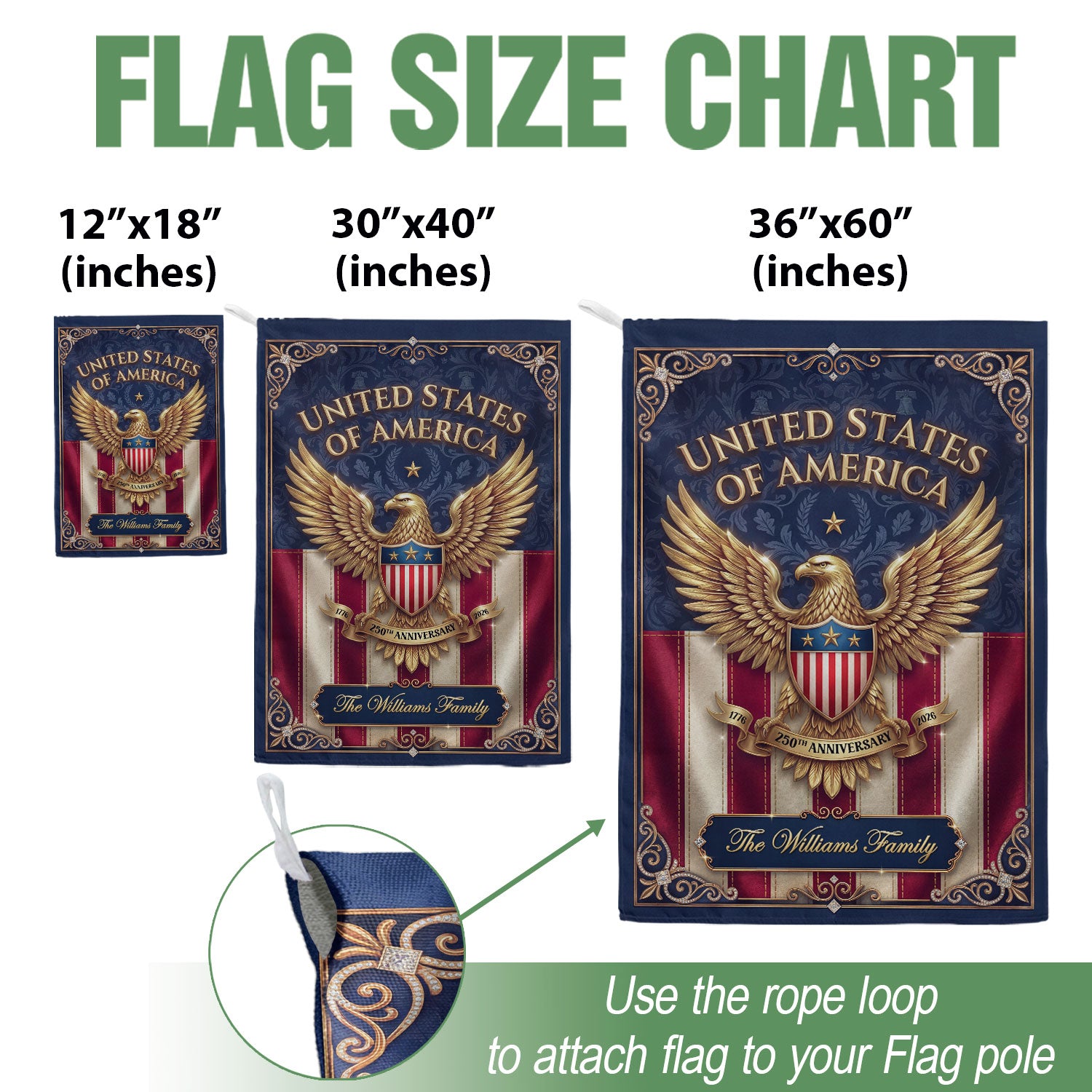 Custom Family Name United States of America 250th Anniversary Eagle Garden Flag Banner