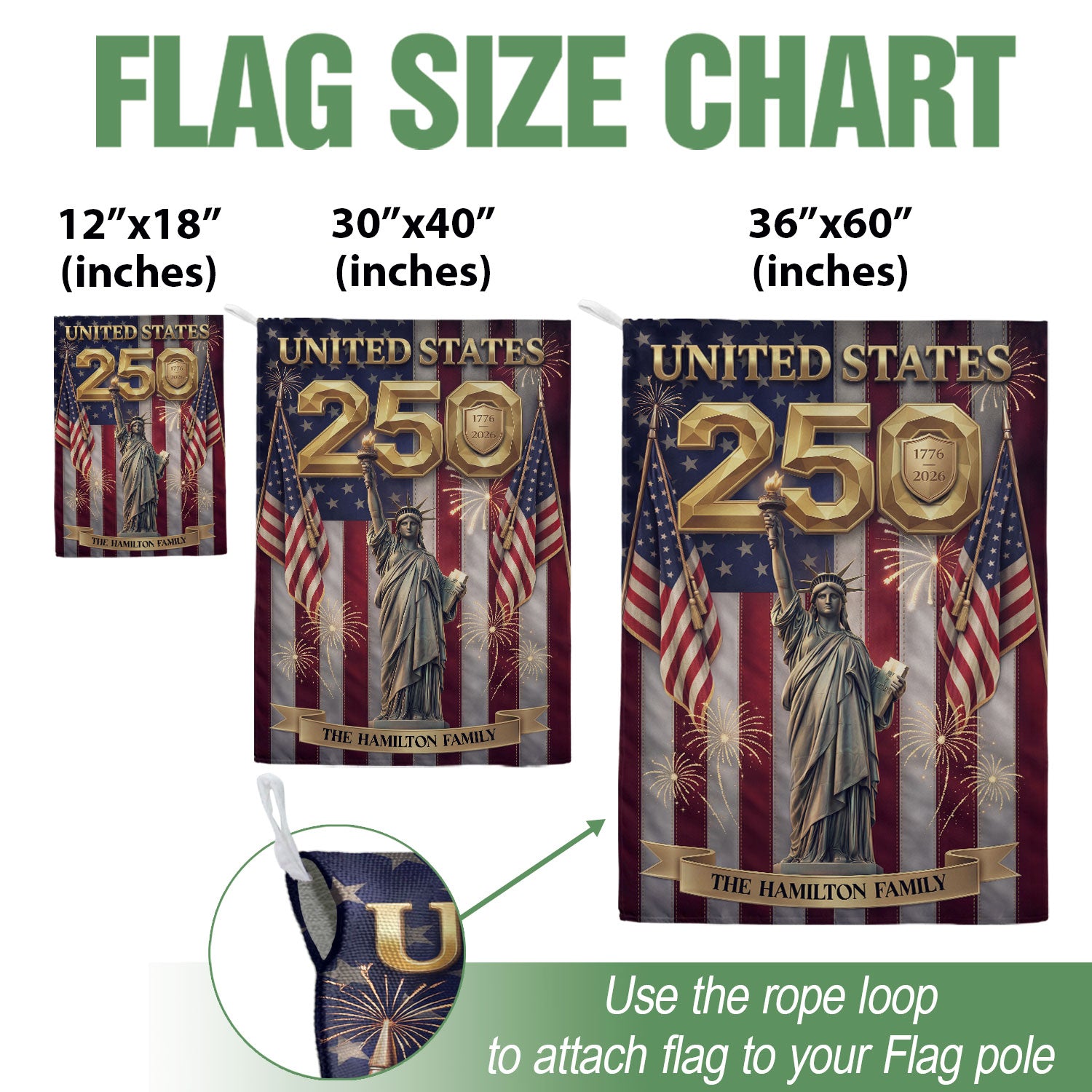 Custom Family Name United States 250 Years Statue of Liberty Patriot Garden Flag Banner - Rust Field Wear