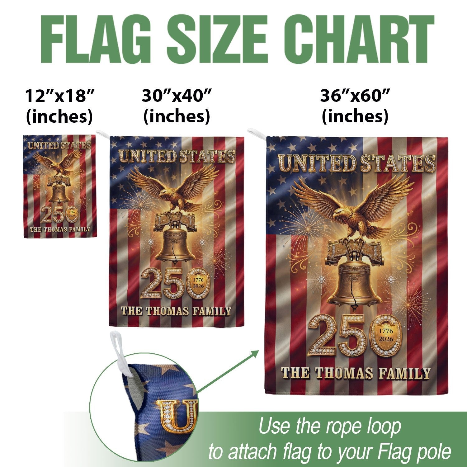 Custom Family Name United States 250 Years Liberty Bell Patriot Eagle Garden Flag - Rust Field Wear