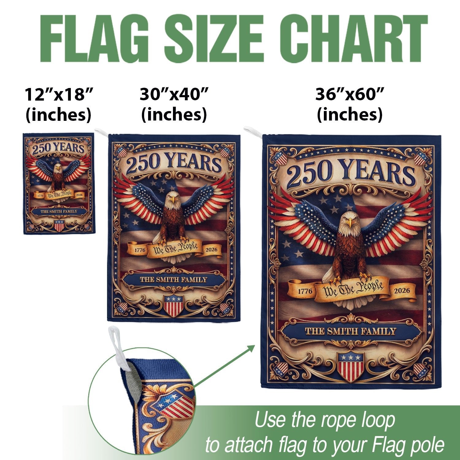 Custom Family Name 250 Years We The People Patriot Eagle Garden Flag Banner - Rust Field Wear