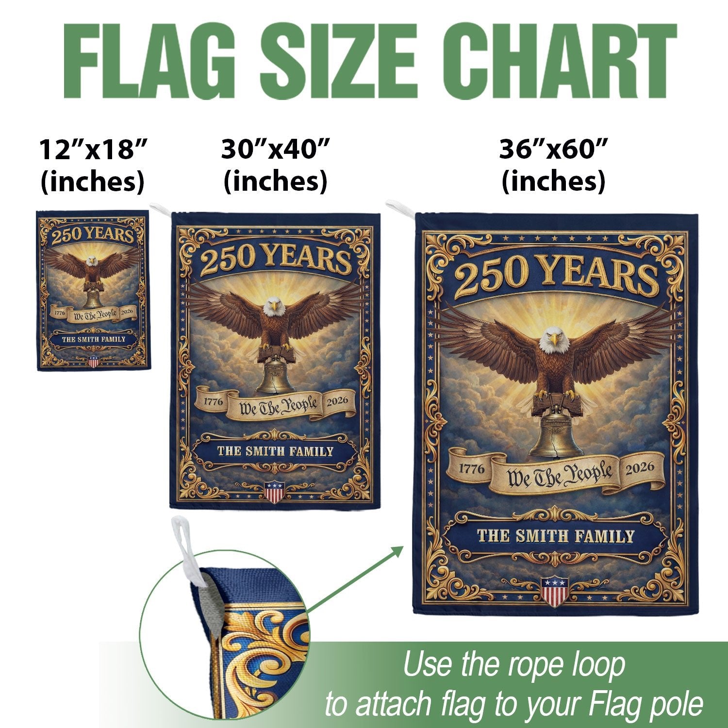 250 Years 1776-2026 Custom Family Name We The People Liberty Bell Patriot Eagle Garden Flag - Rust Field Wear