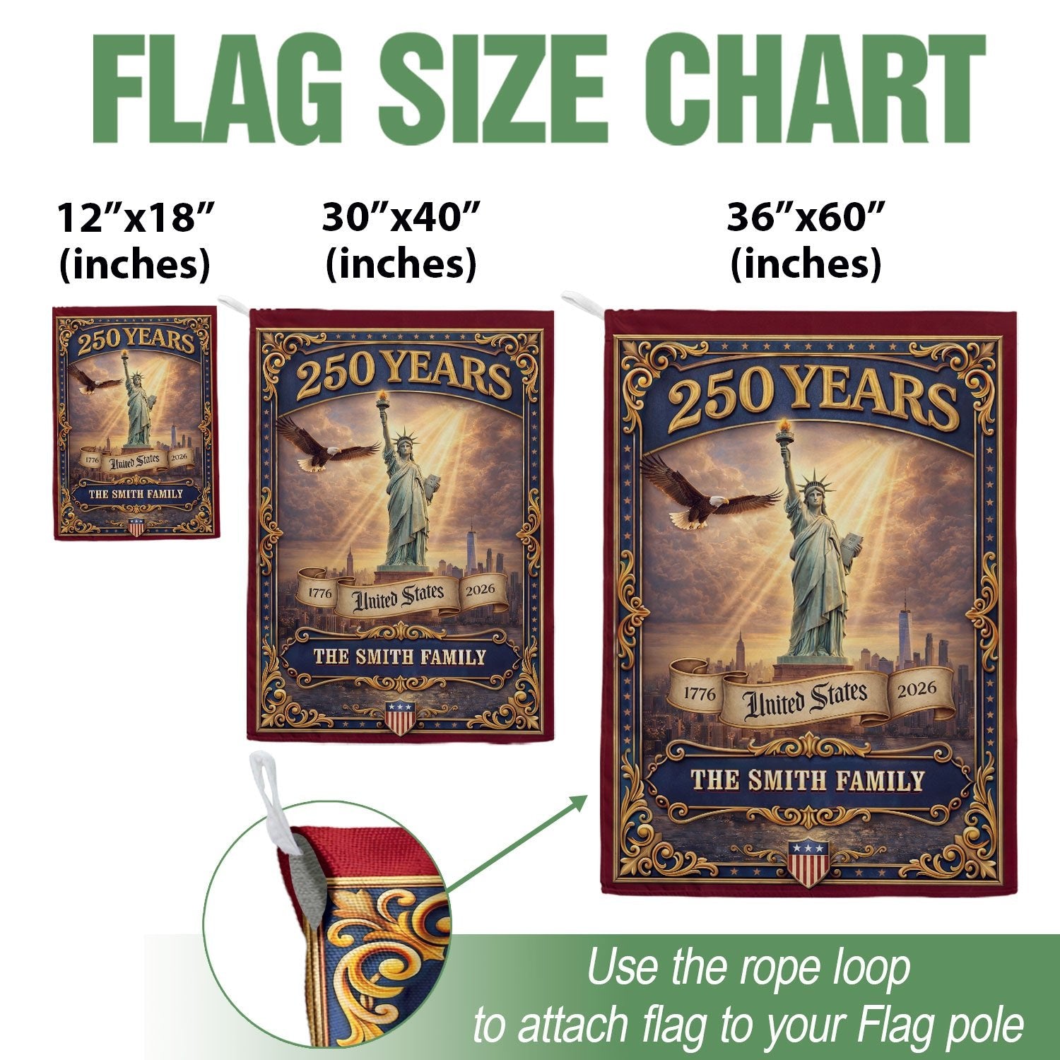 Custom Family Name 250 Years United States Statue of Liberty Patriot Garden Flag - Rust Field Wear