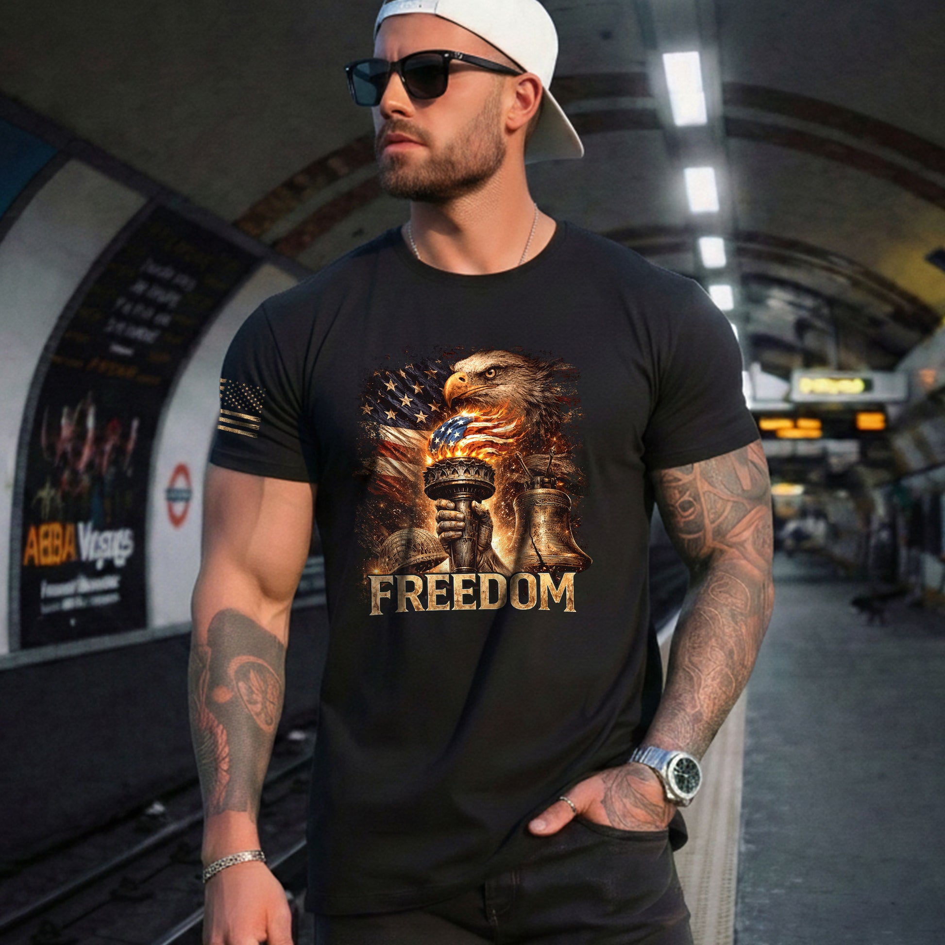 Freedom T Shirt, Freedom Eagle Liberty Torch American Flag Patriotic Vintage - Freedom Shirts for Men - Rust Field Wear