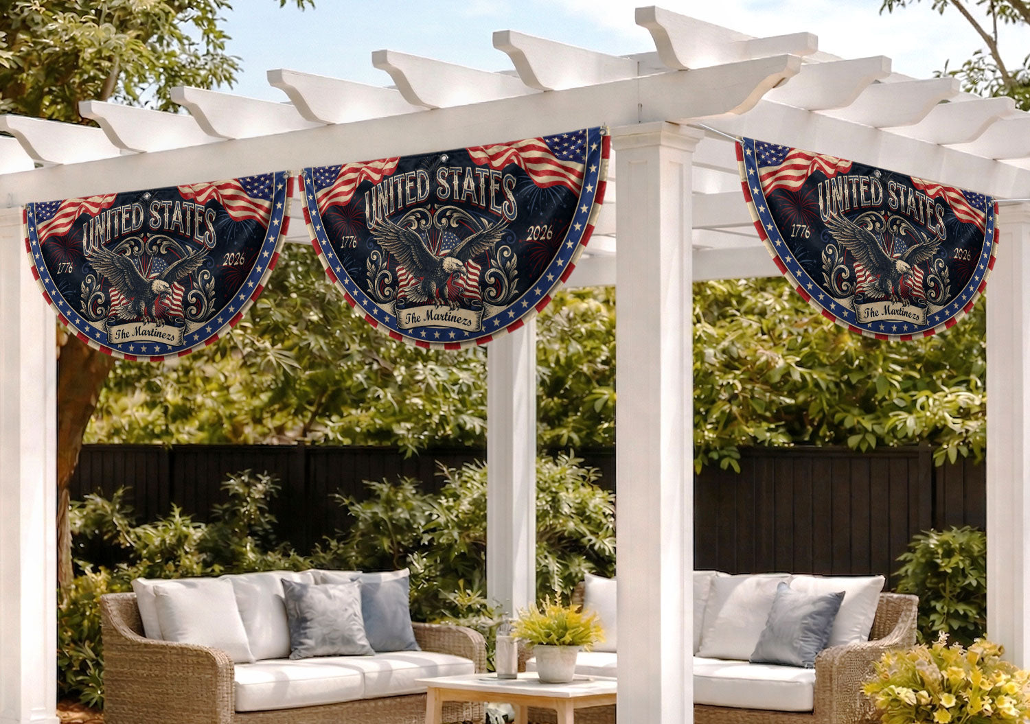 Custom Family Name United States 1776-2026 Patriot Eagle Bunting Fence Flag Banner