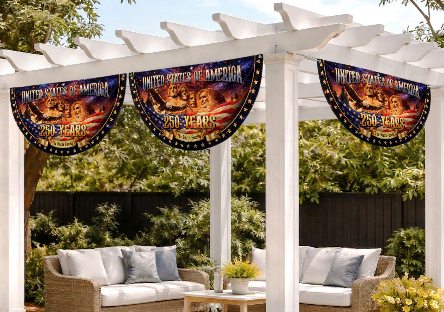 Custom Family Name United States 250 Years Mount Rushmore Patriot Bunting Fence Flag