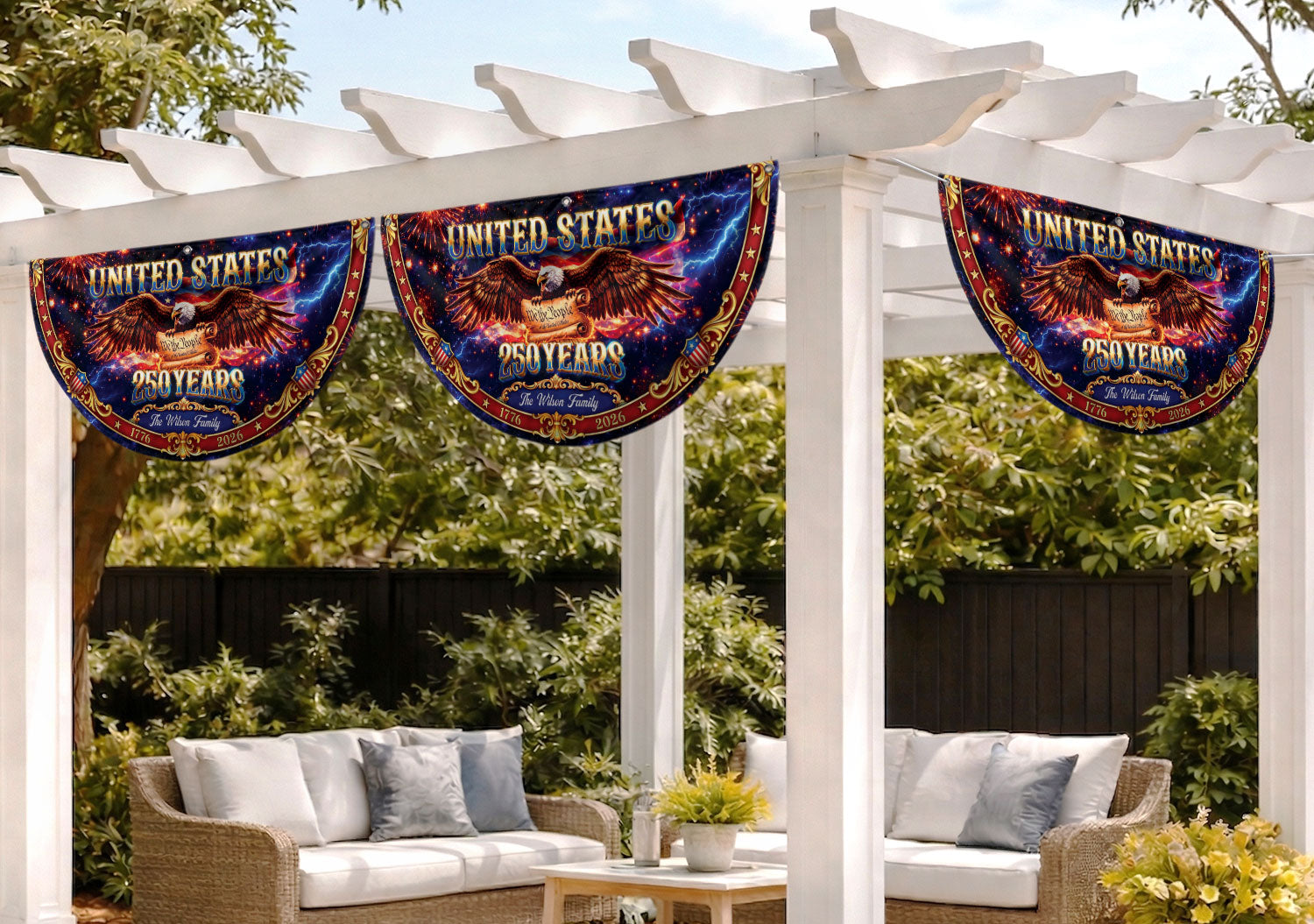 Custom Family Name 250 Years United States Patriot Eagle 1776-2026 Fence Flag Banner