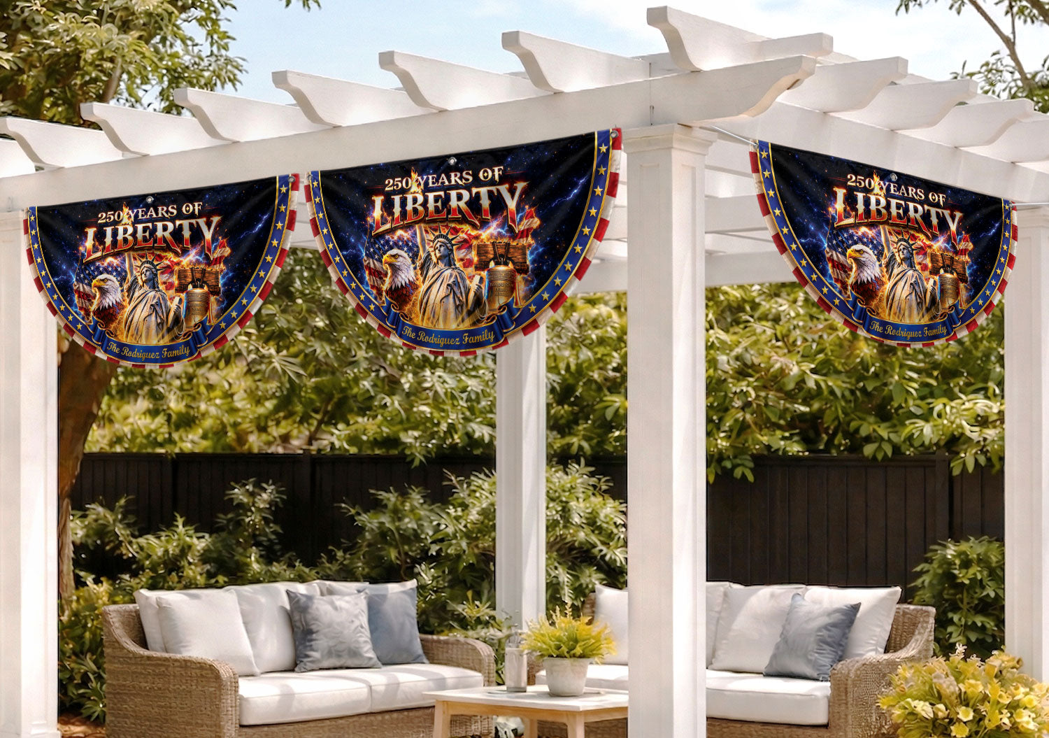 United States 250 Years Custom Family Name Fence Flag - 1776-2026 Patriot Liberty Decor