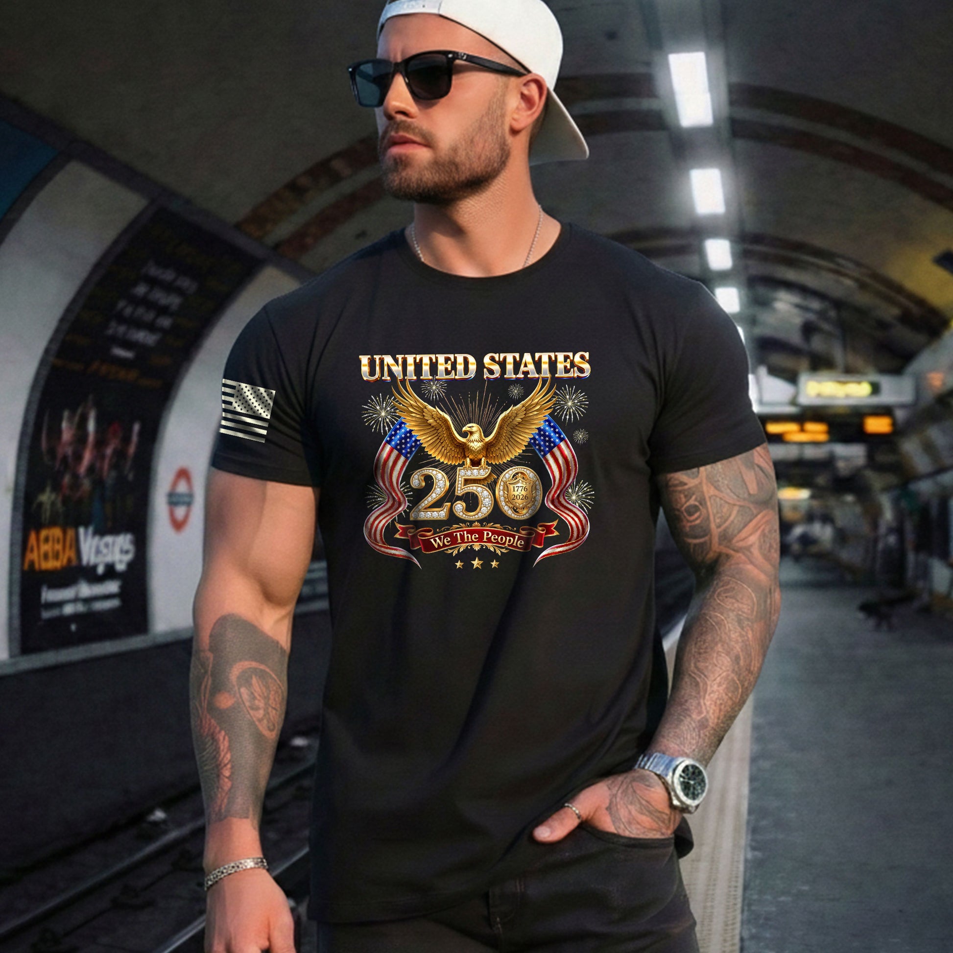 United States 250 Years 1776-2026 T-Shirt - Golden Eagle Patriotic Fireworks Luxury Tee - Rust Field Wear