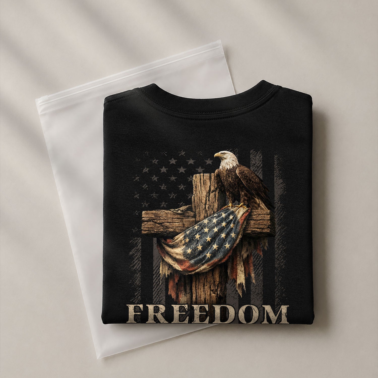 Freedom Shirts for Men, Vintage Freedom Eagle Cross Retro US Flag and Patriotic Wooden Cross - Patriotic T Shirts - Rust Field Wear