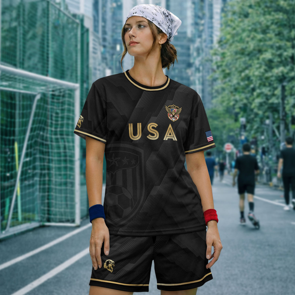 Black USA Soccer Jersey Eagle Patriotic United States Football Shirt Men Women Gift - Rust Field Wear
