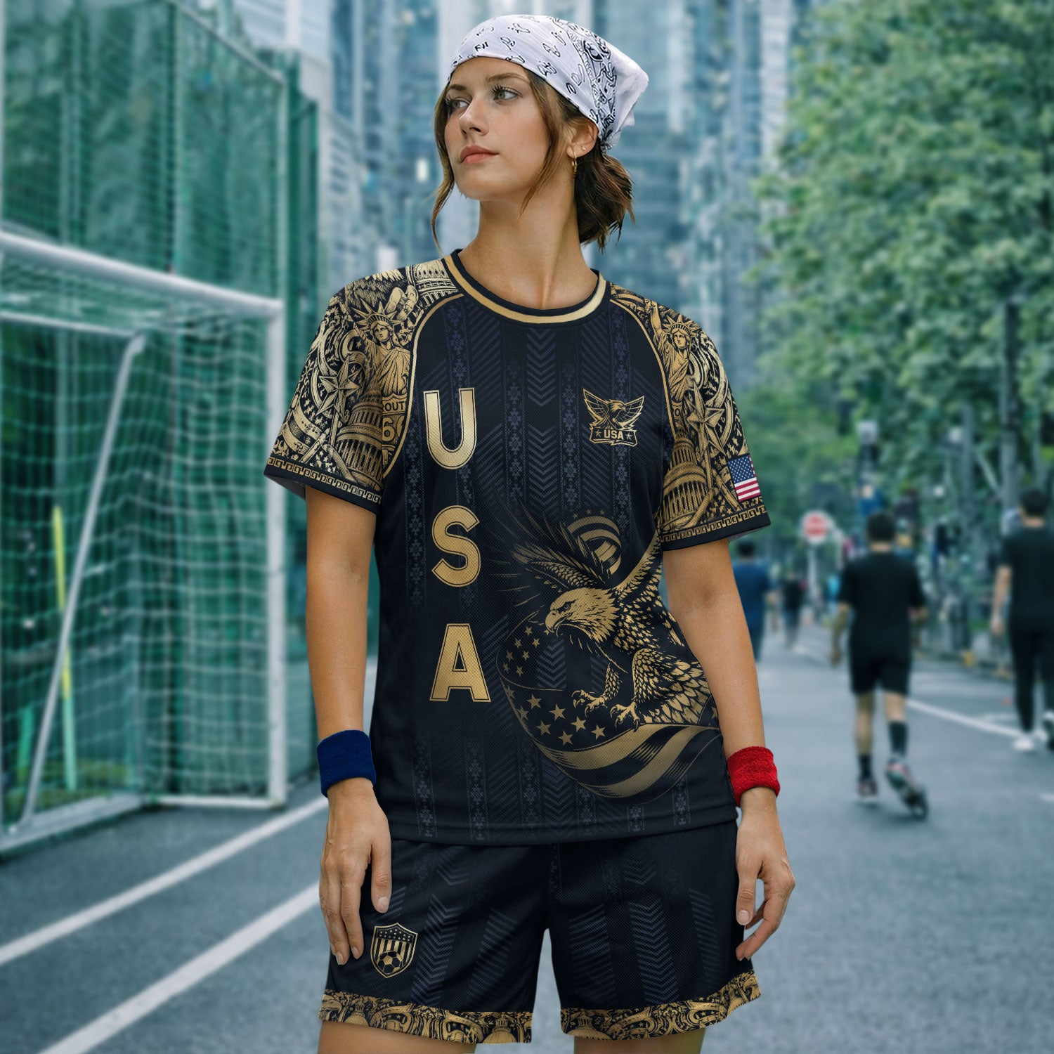 Navy USA Soccer Jersey Patriotic Eagle Statue of Liberty Football Shirt Men Women