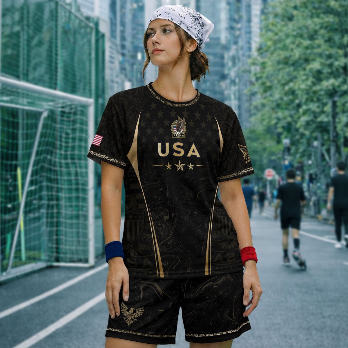USA Soccer Jersey Patriotic Eagle Black Gold Marble Football Shirt Men Women Sportswear upsale - Rust Field Wear